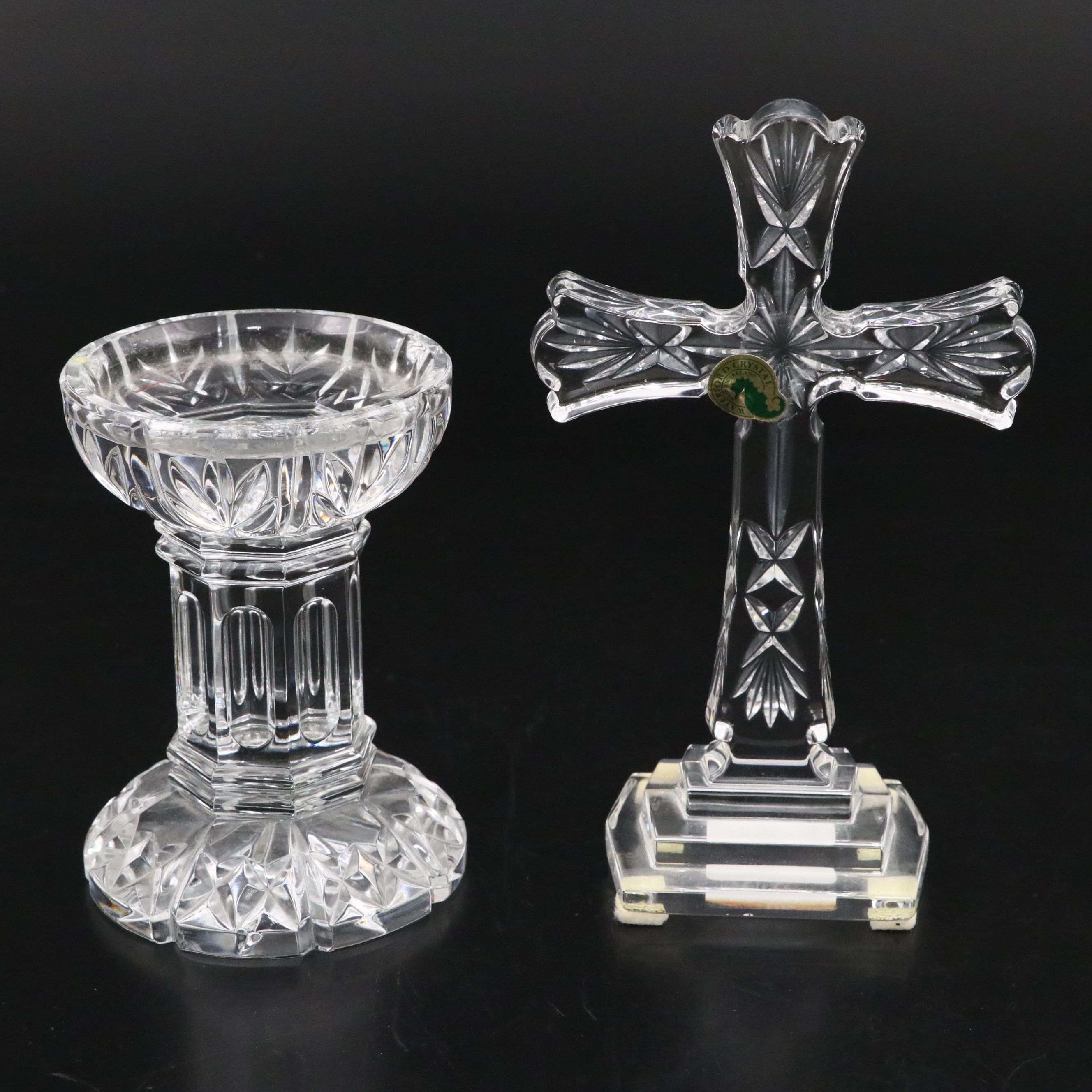 Waterford Crystal Standing Cross and Pillar Candle Holder