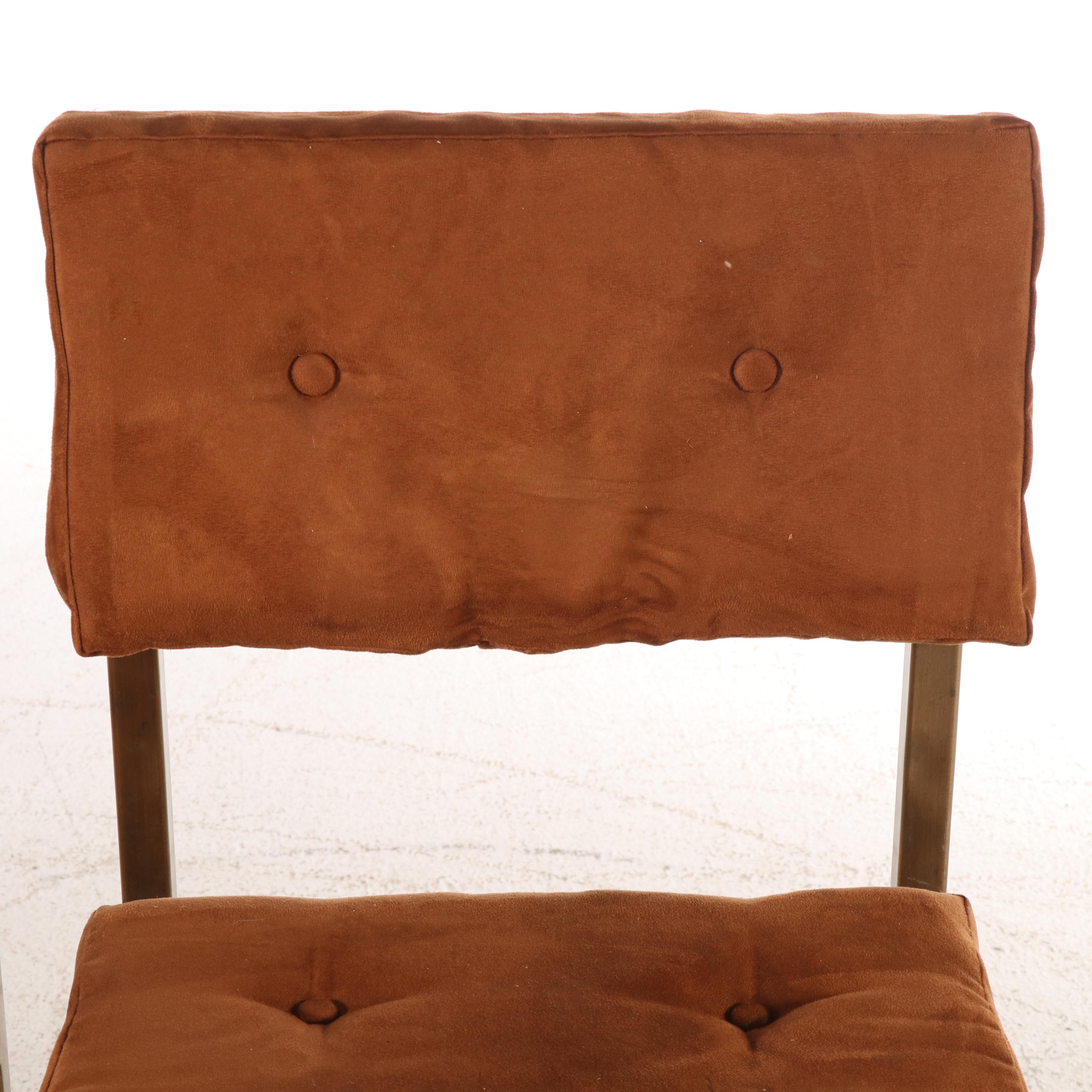 Set of Six Postmodernist Upholstered Brass Tone Dining Chairs, Late 20th Century