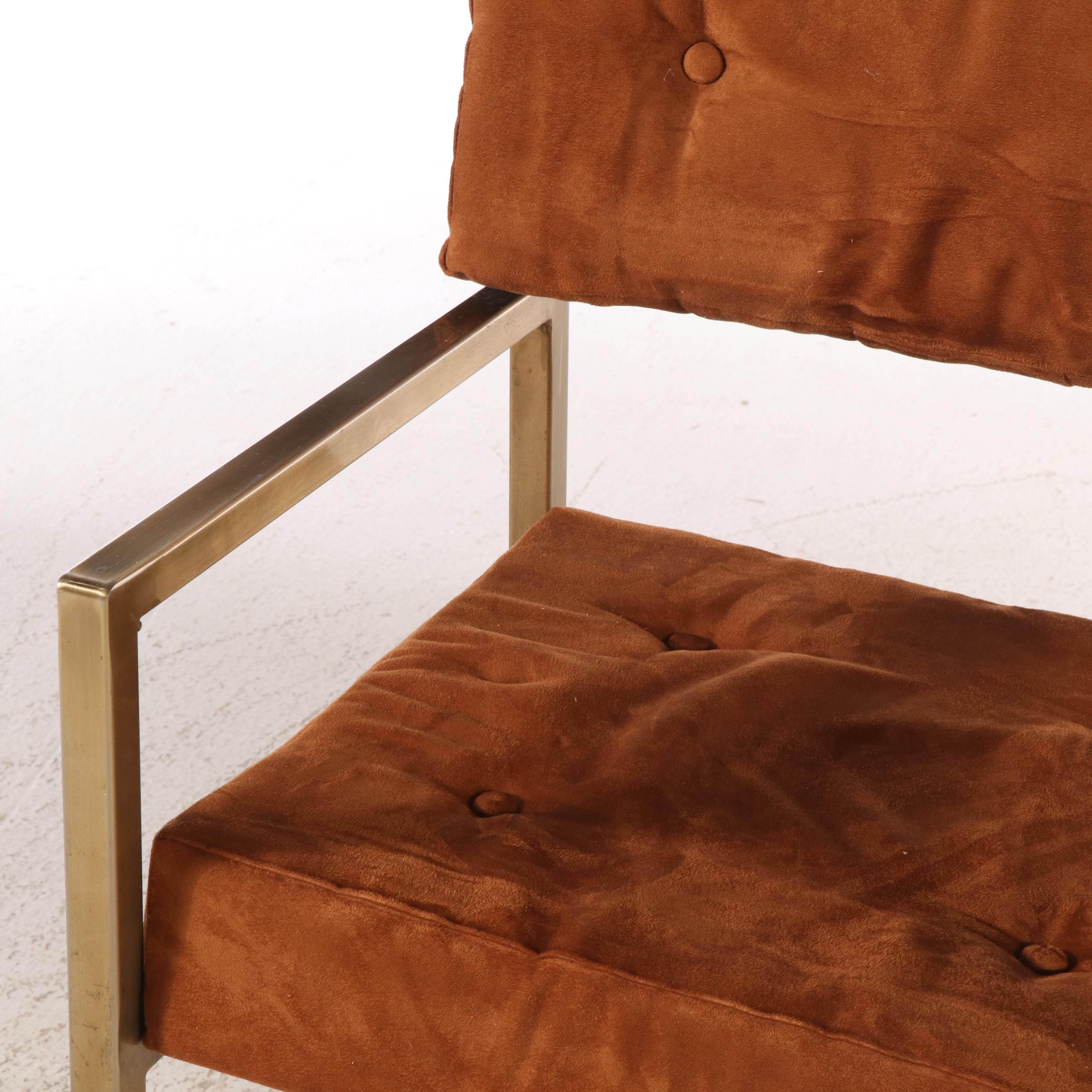 Set of Six Postmodernist Upholstered Brass Tone Dining Chairs, Late 20th Century