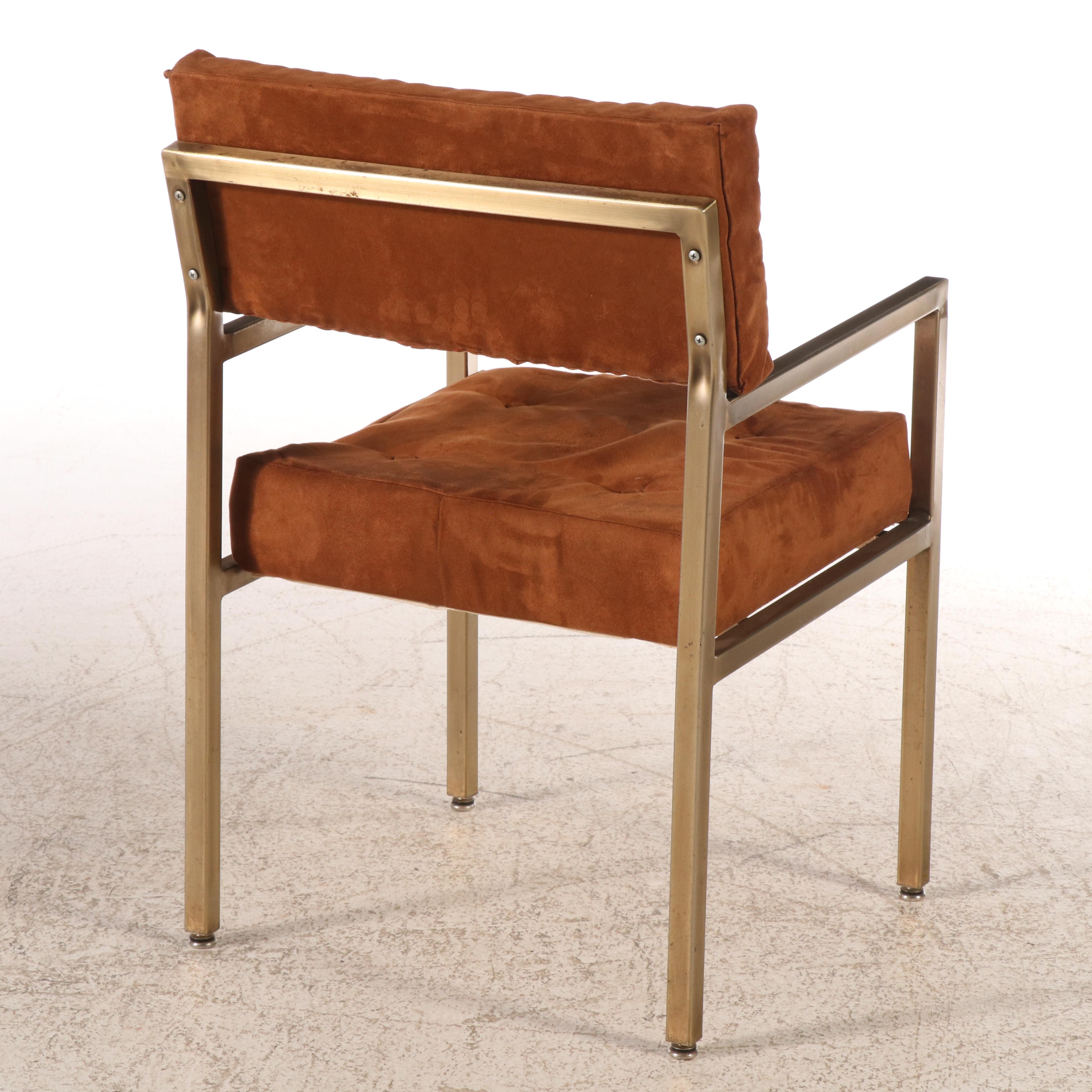 Set of Six Postmodernist Upholstered Brass Tone Dining Chairs, Late 20th Century