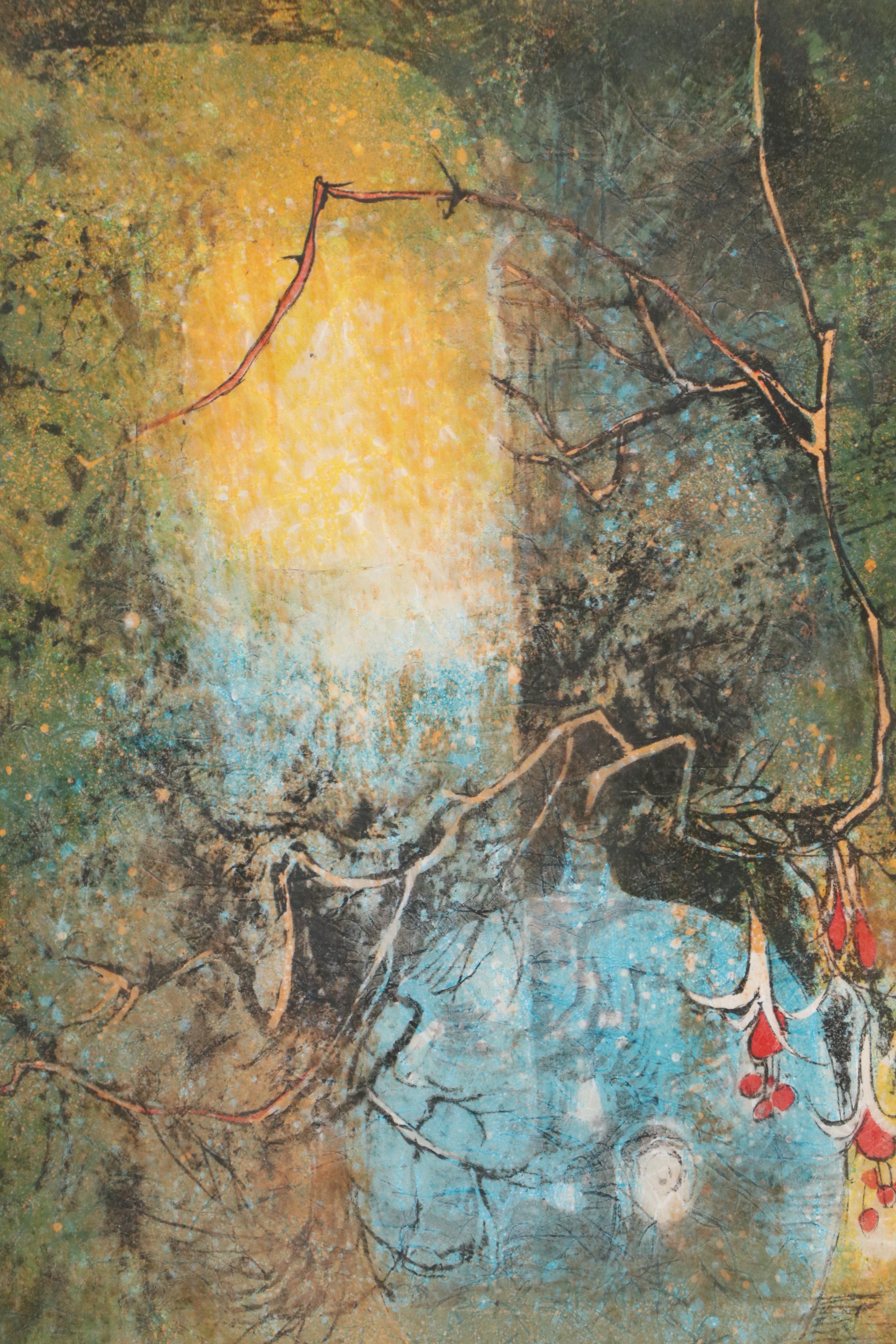 Hoi Lebadang Modern Floral Chromolithograph, Mid-20th Century