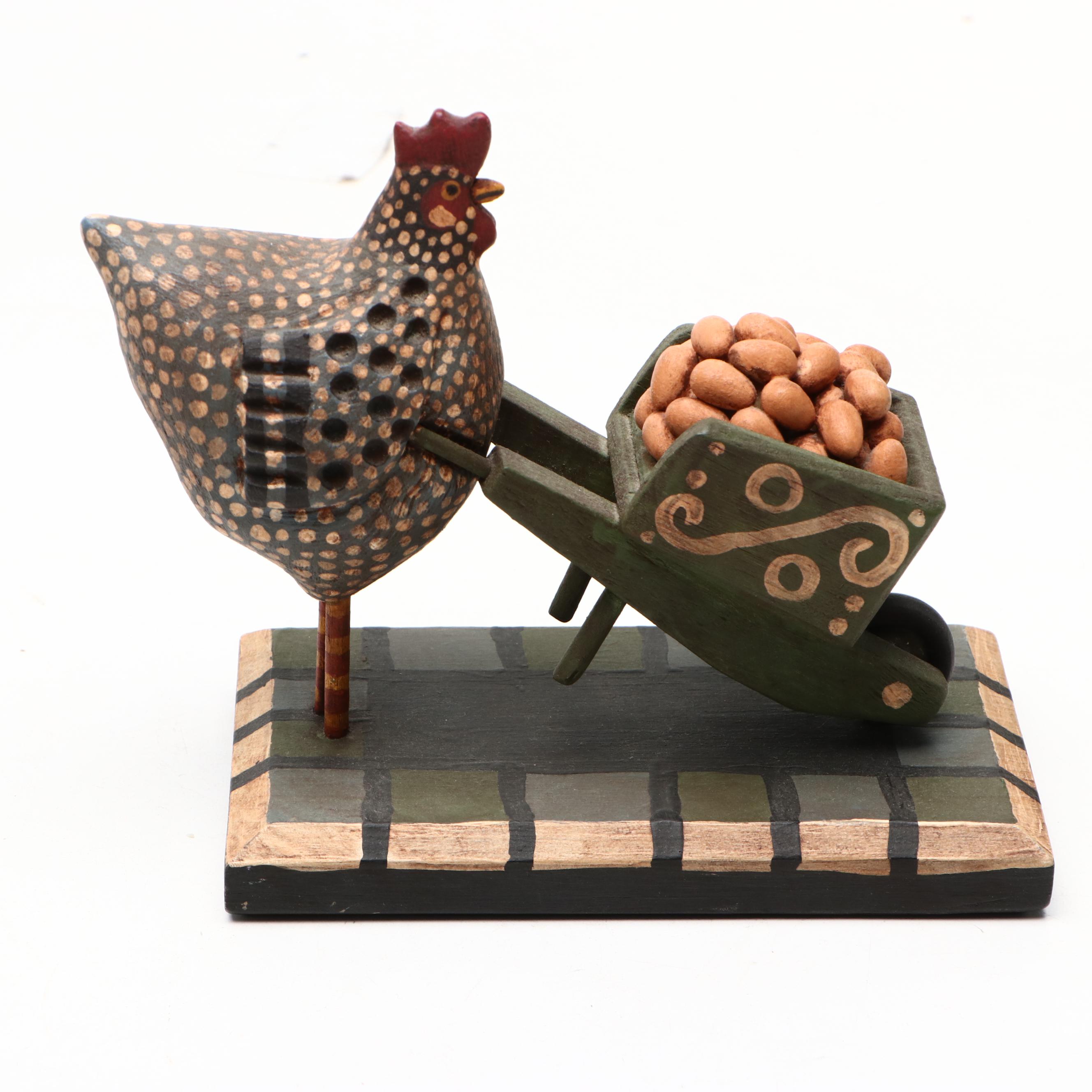 George Voyzey Folk Art Style Carved Wood Chicken Figurines