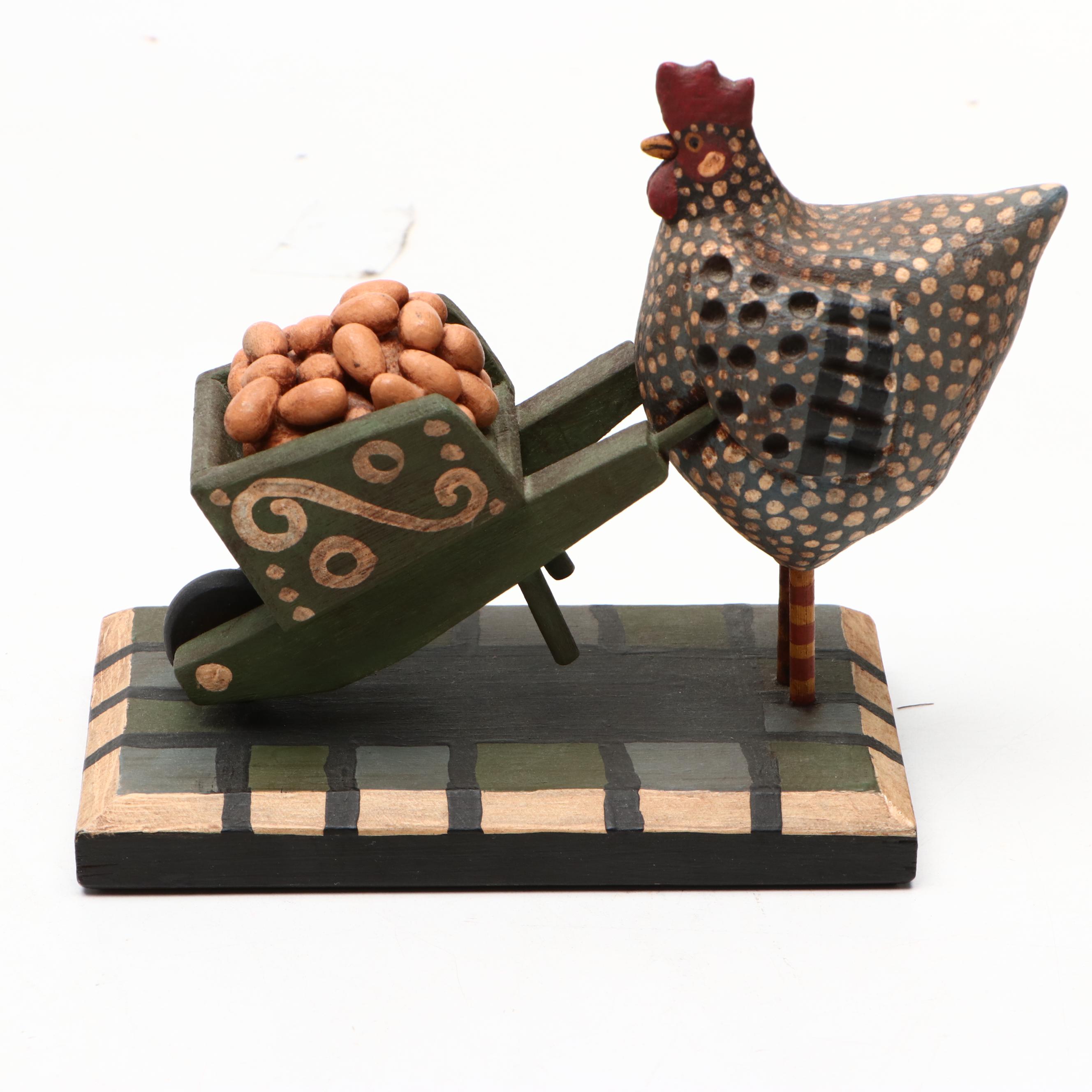 George Voyzey Folk Art Style Carved Wood Chicken Figurines