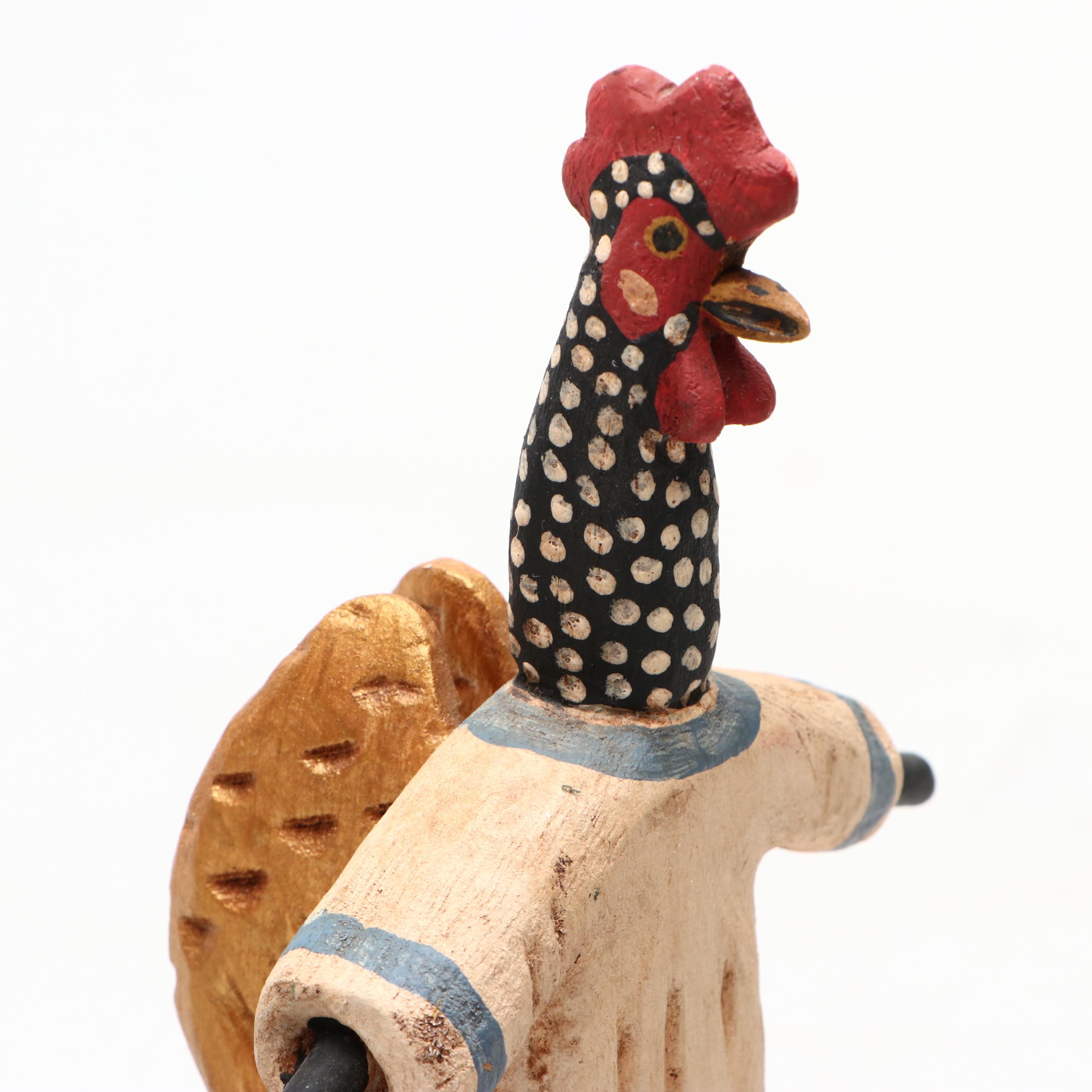 George Voyzey Folk Art Style Carved Wood Chicken Figurines