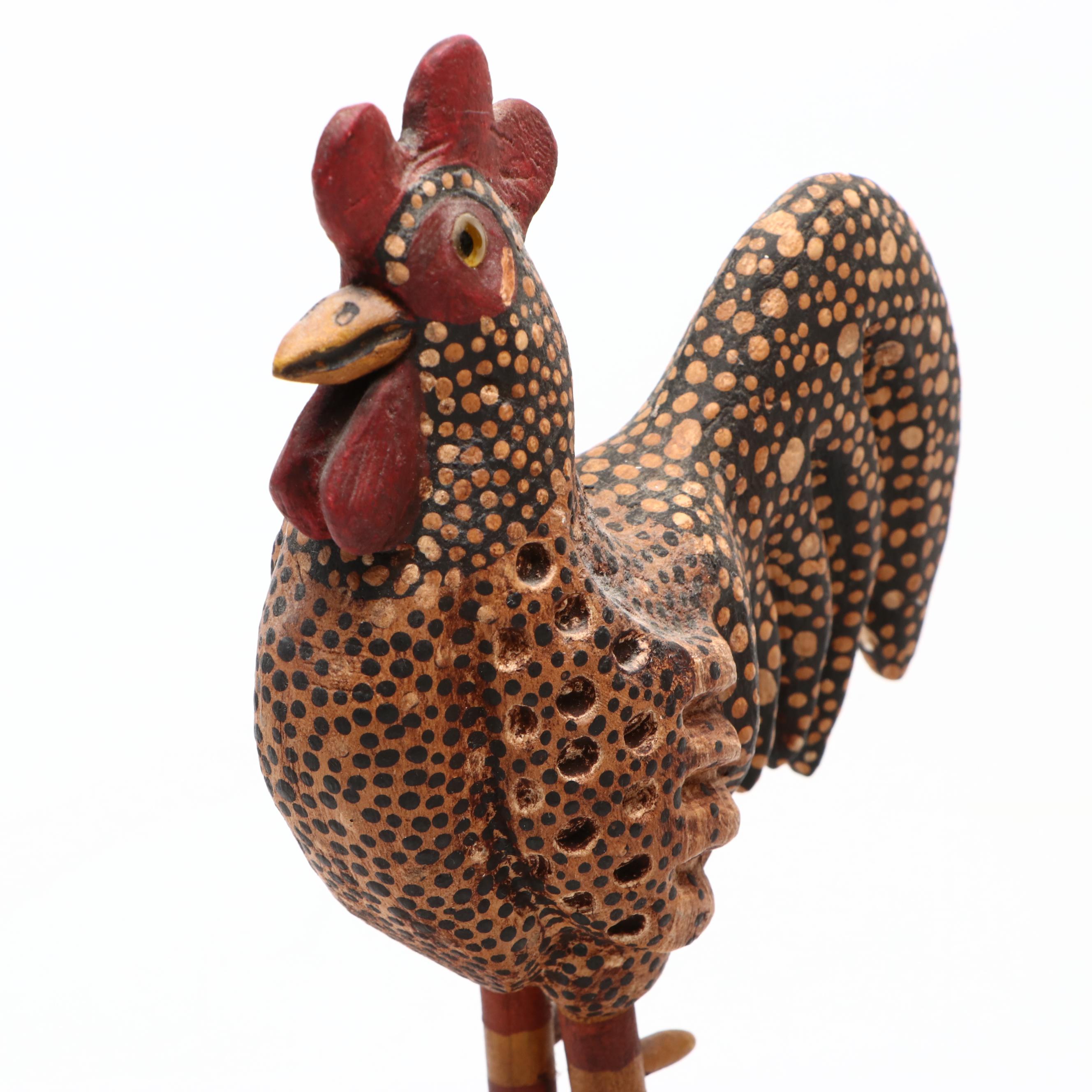 George Voyzey Folk Art Style Carved Wood Chicken Figurines