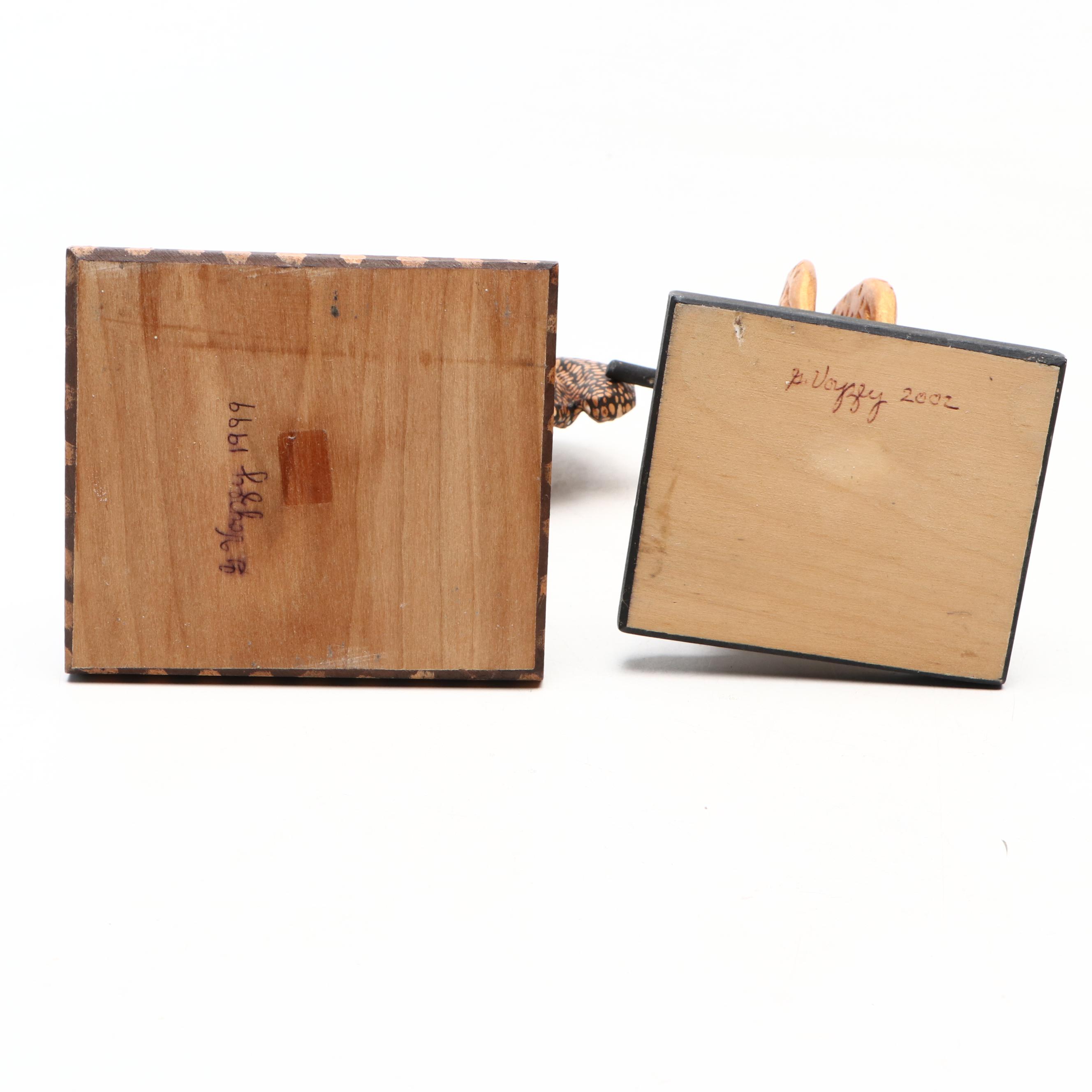 George Voyzey Folk Art Style Carved Wood Chicken Figurines