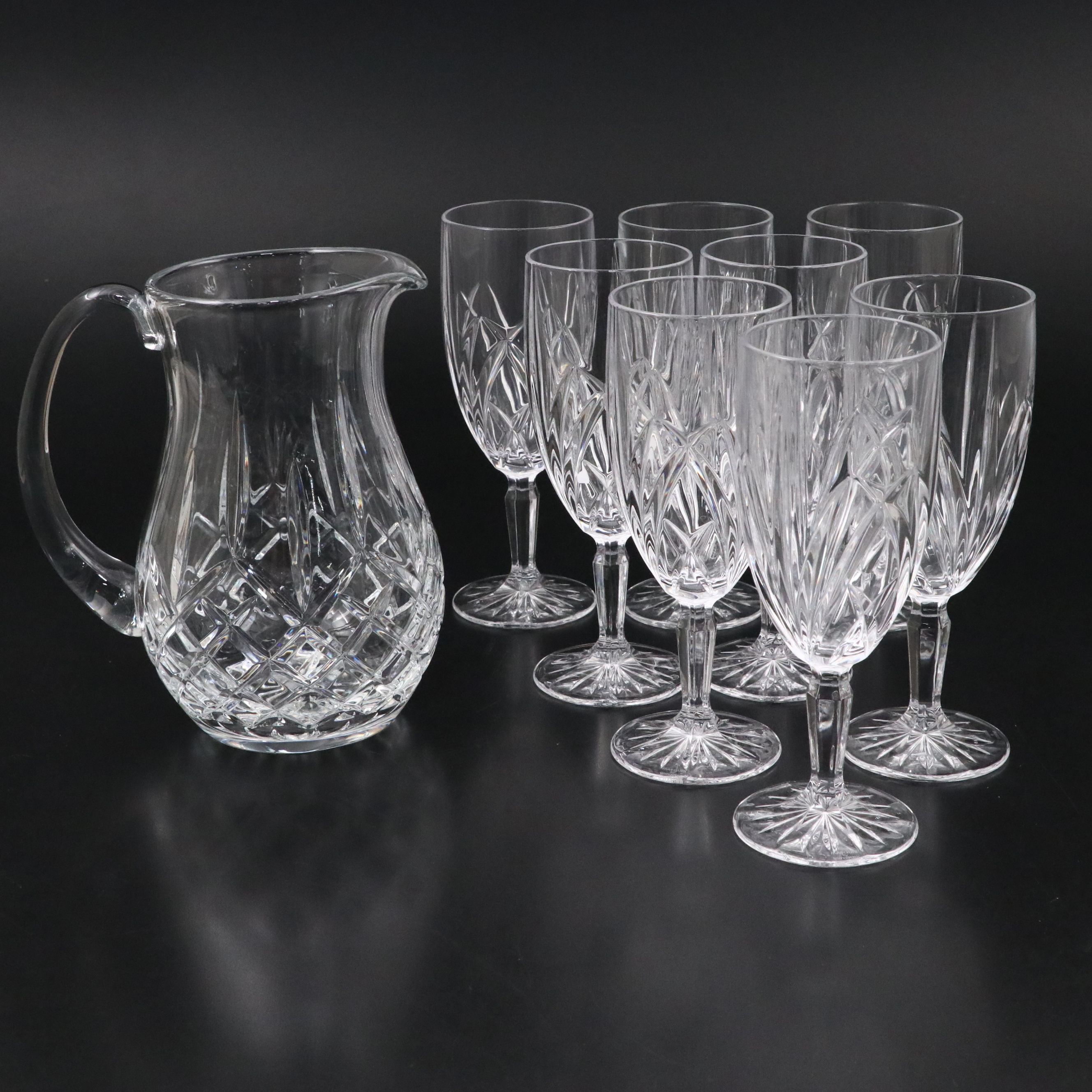 Waterford Crystal "Lismore" Pitcher with Marquis by Waterford Crystal Glasses