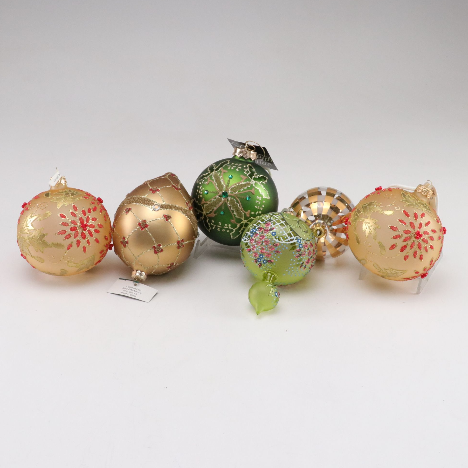 Saks Fifth Avenue and Other Glass Christmas Ornaments