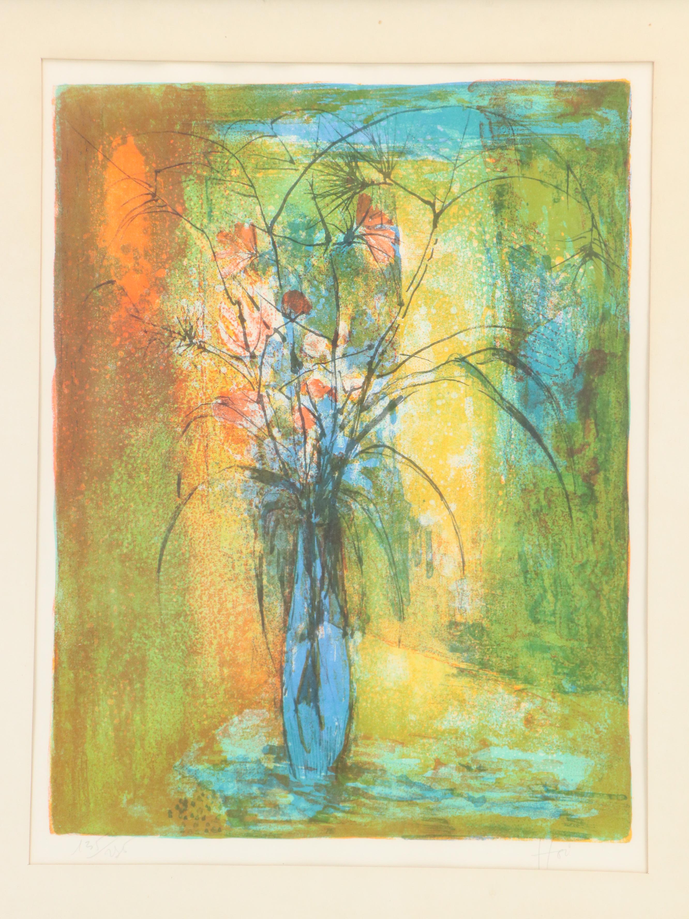 Hoi Lebadang Modern Floral Still Life Chromolithograph, Mid-20th Century