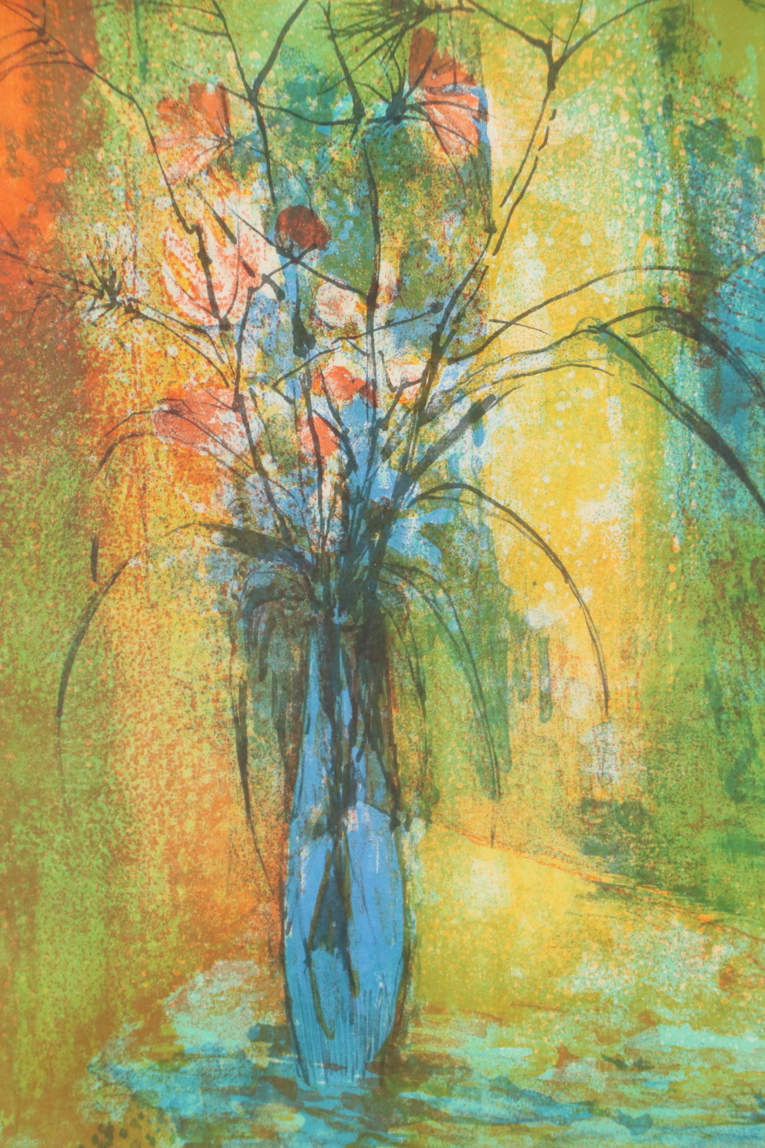 Hoi Lebadang Modern Floral Still Life Chromolithograph, Mid-20th Century