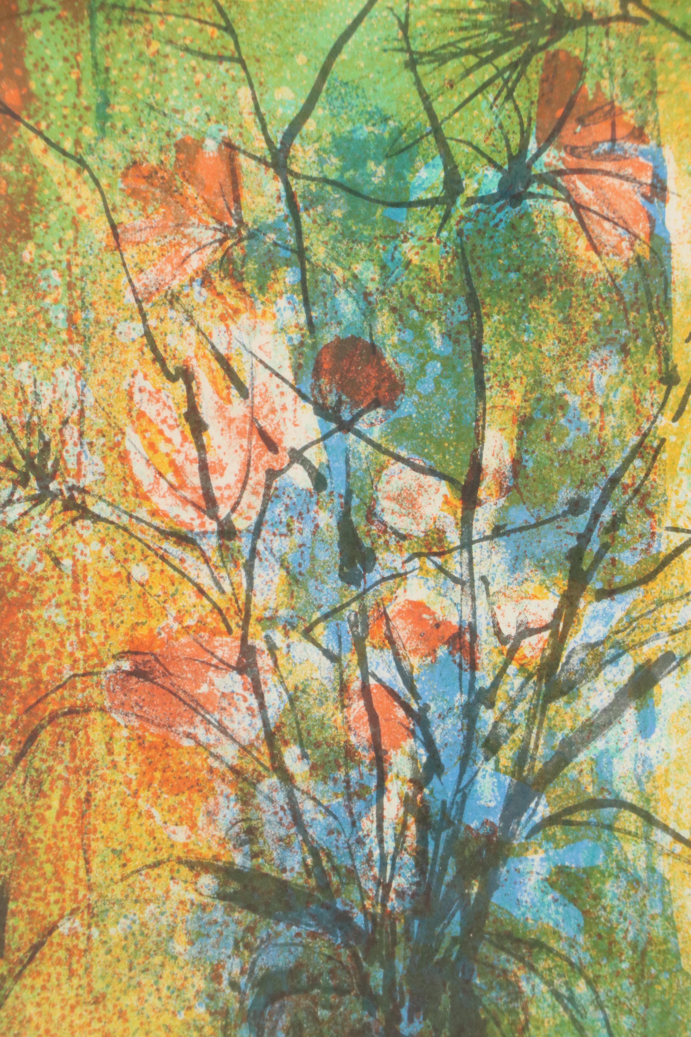 Hoi Lebadang Modern Floral Still Life Chromolithograph, Mid-20th Century