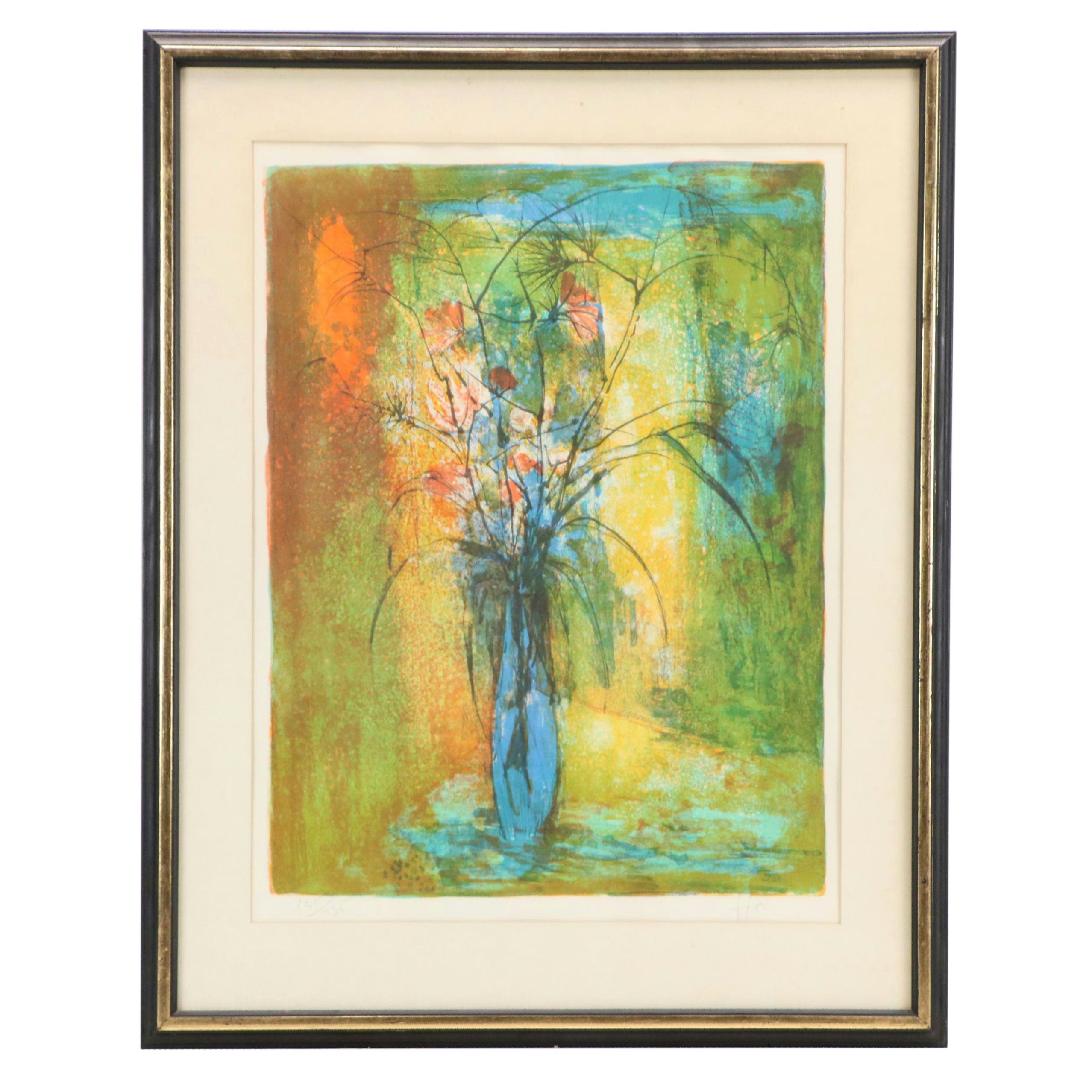 Hoi Lebadang Modern Floral Still Life Chromolithograph, Mid-20th Century
