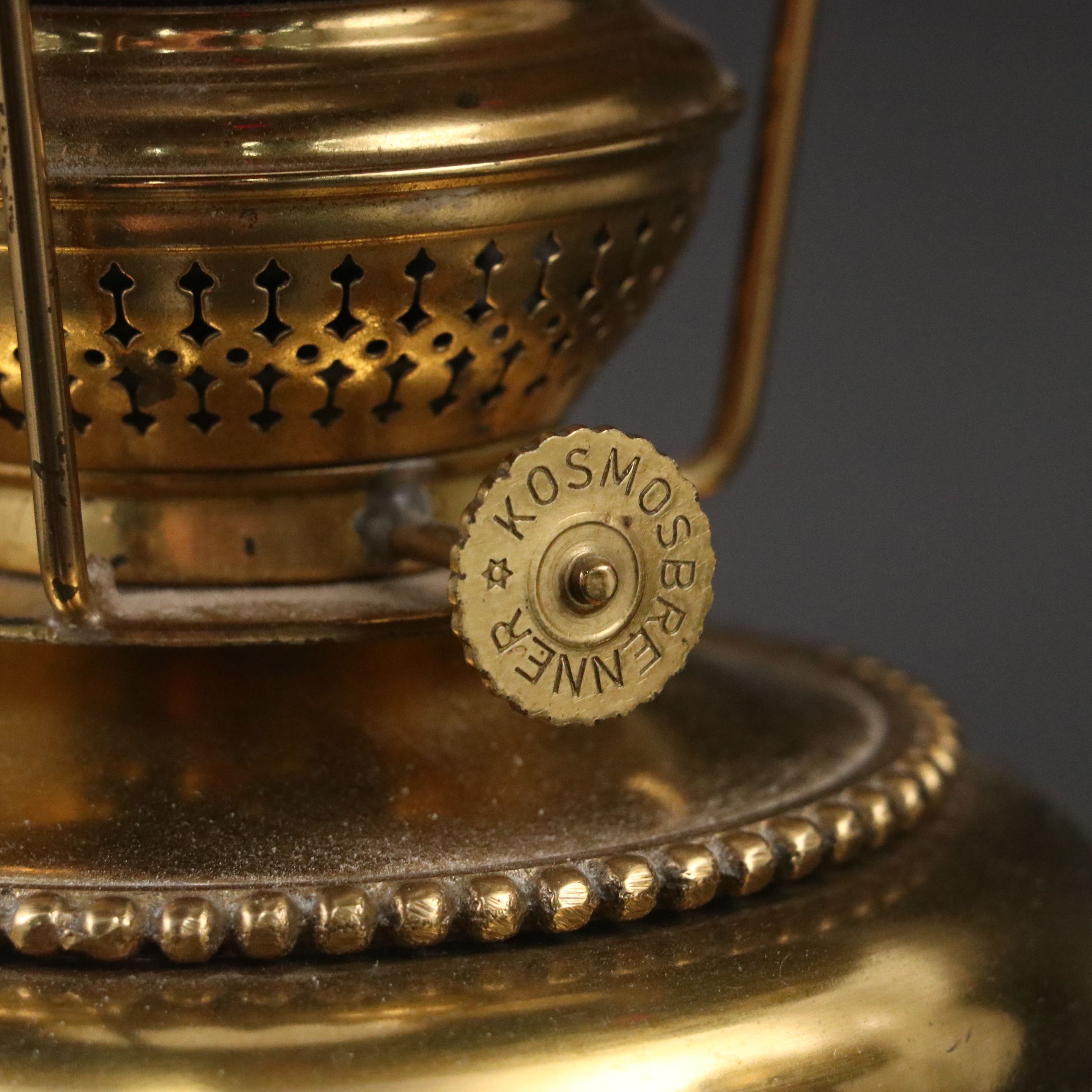 Pair of Kosmos Brenner Brass and Ruby Jewel Shade Parlor Lamps, Adapted