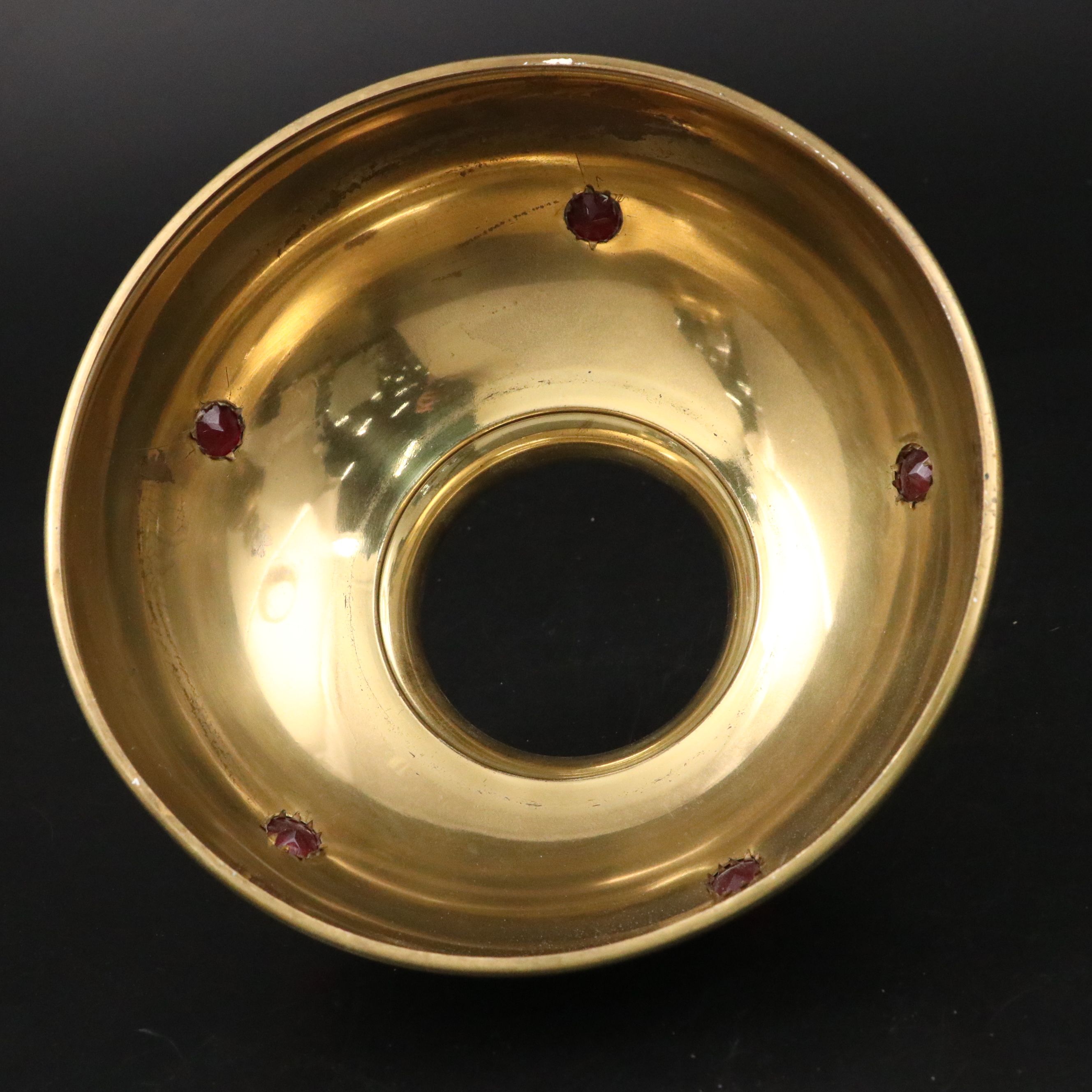 Pair of Kosmos Brenner Brass and Ruby Jewel Shade Parlor Lamps, Adapted