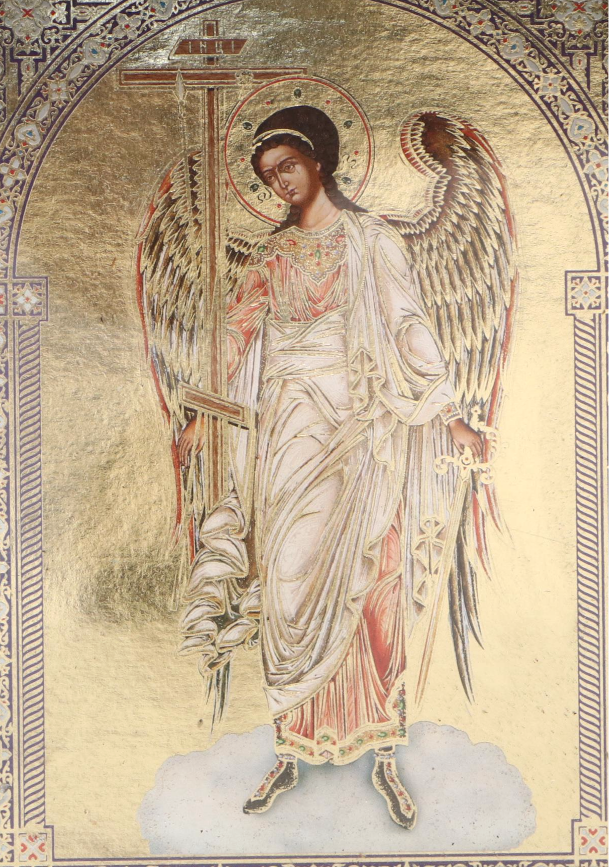 Eastern Orthodox Archangel Michael Icon in Painted Wood Frame