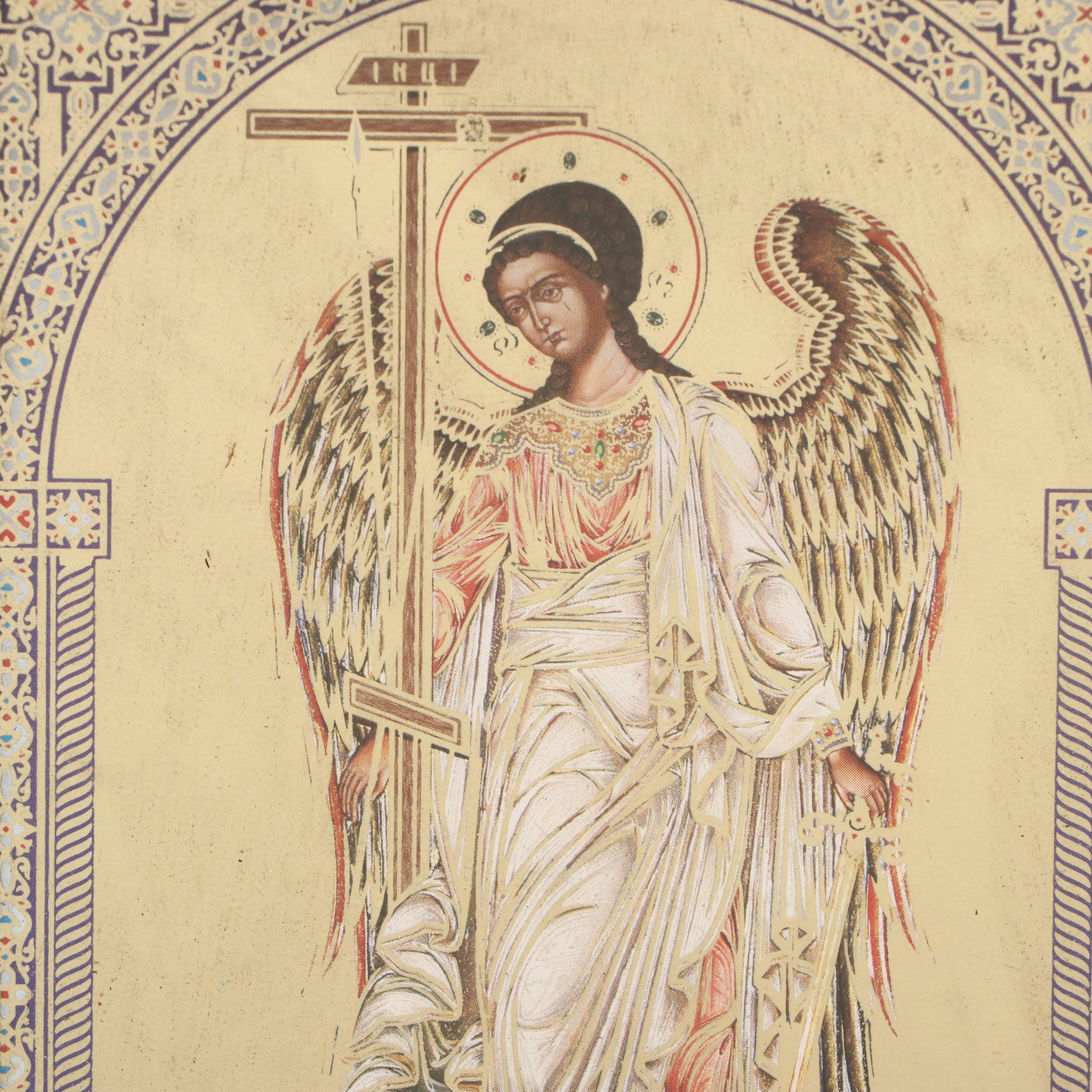 Eastern Orthodox Archangel Michael Icon in Painted Wood Frame
