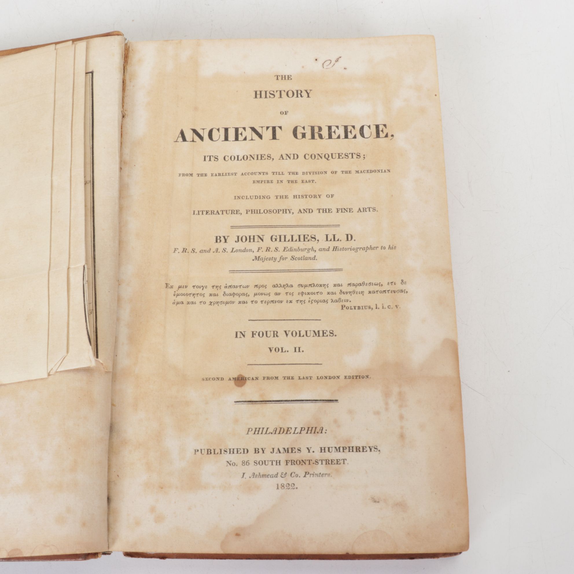 Leather Bound "The History of Ancient Greece" Vol. II–IV by John Gillies, 1822