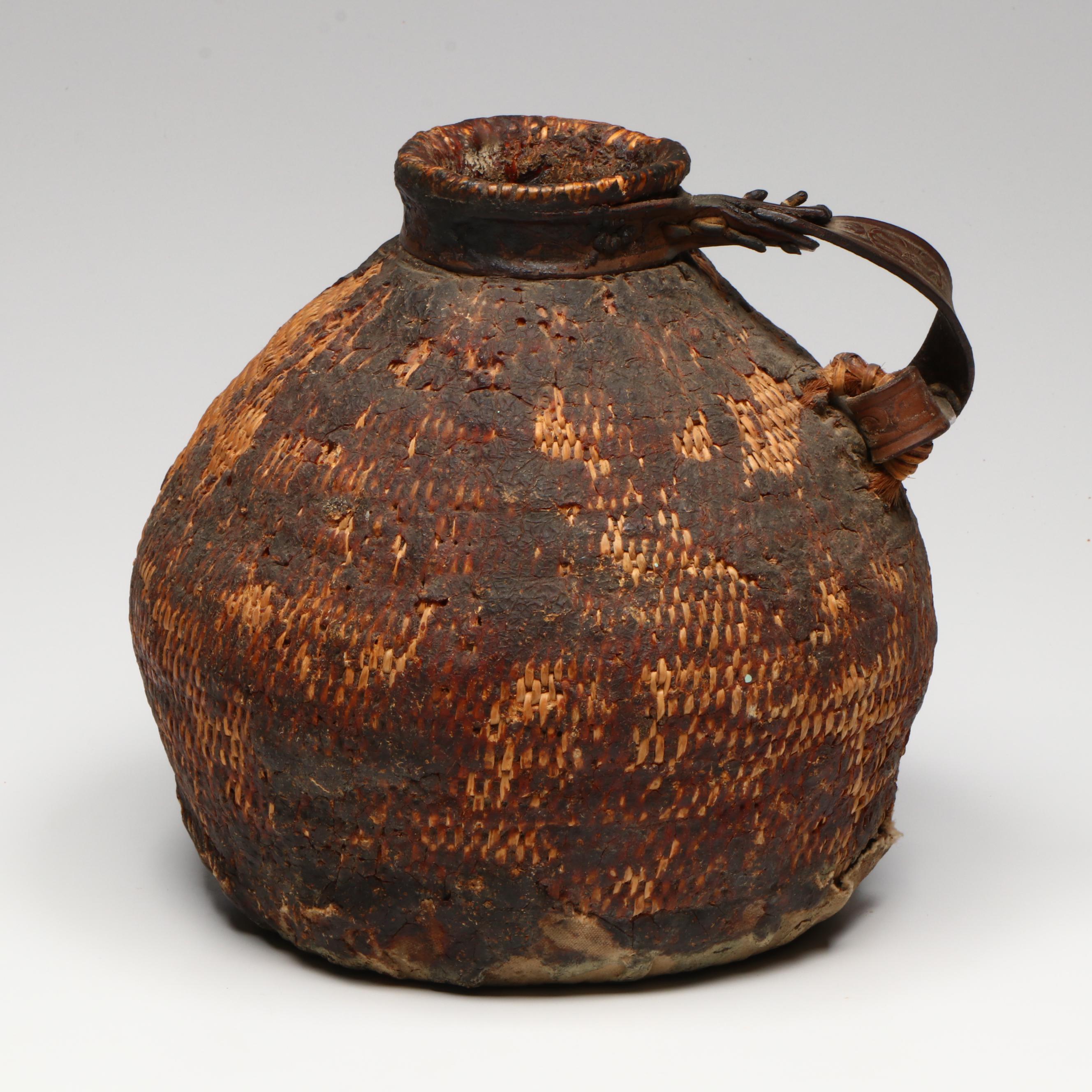 Paiute or Indé (Apache) Pine Pitched Coiled Basketry Water Bottle