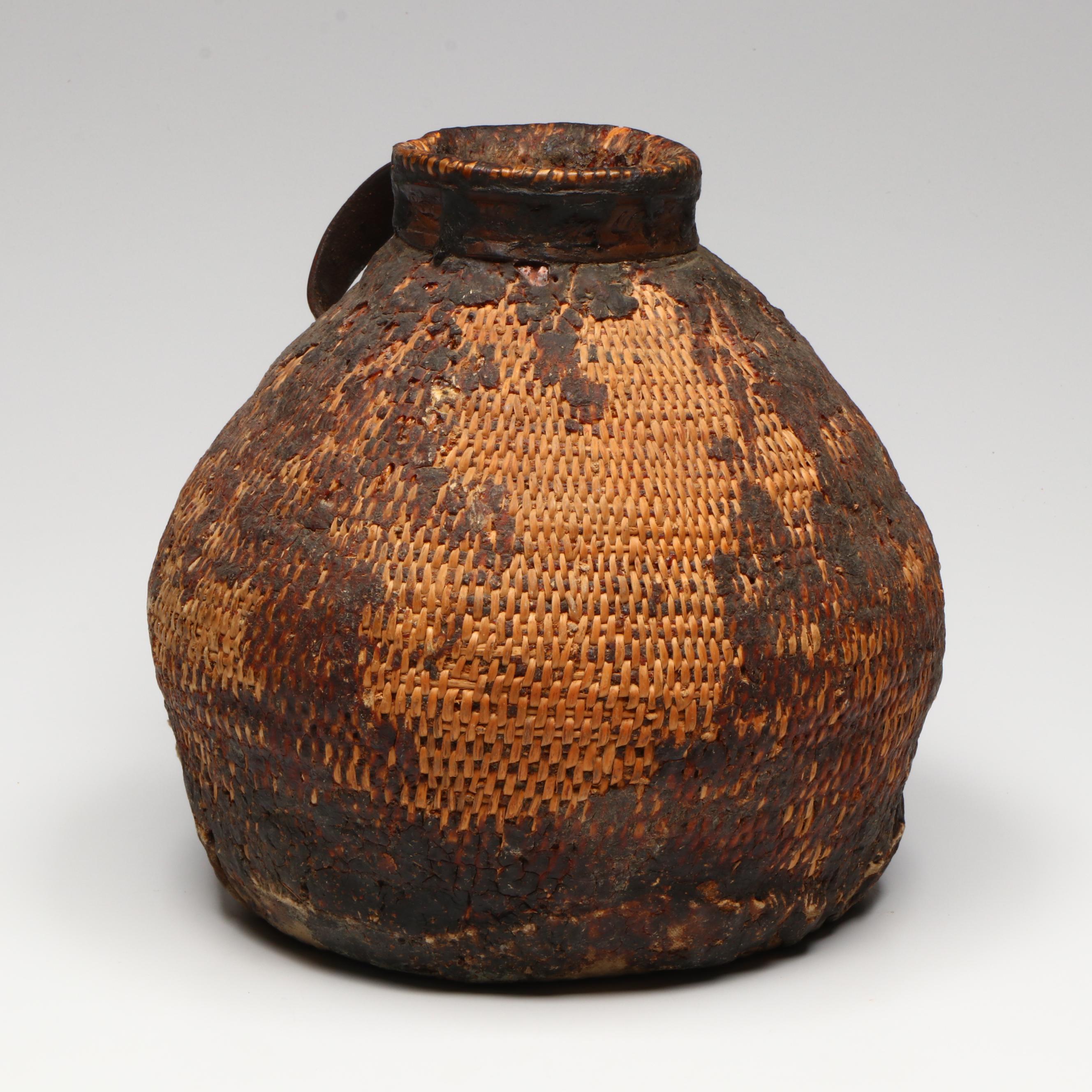 Paiute or Indé (Apache) Pine Pitched Coiled Basketry Water Bottle