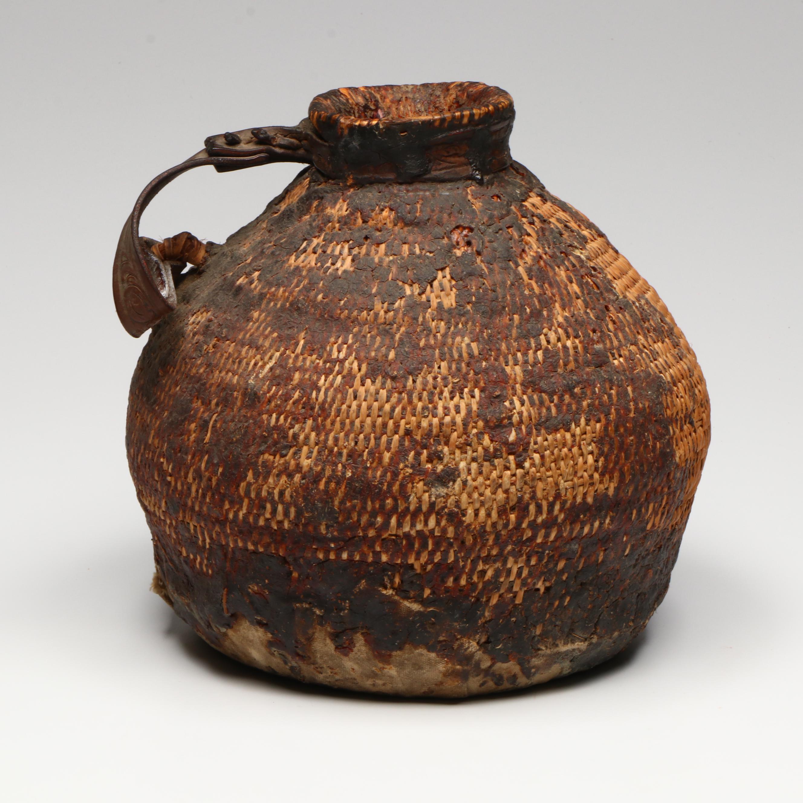 Paiute or Indé (Apache) Pine Pitched Coiled Basketry Water Bottle