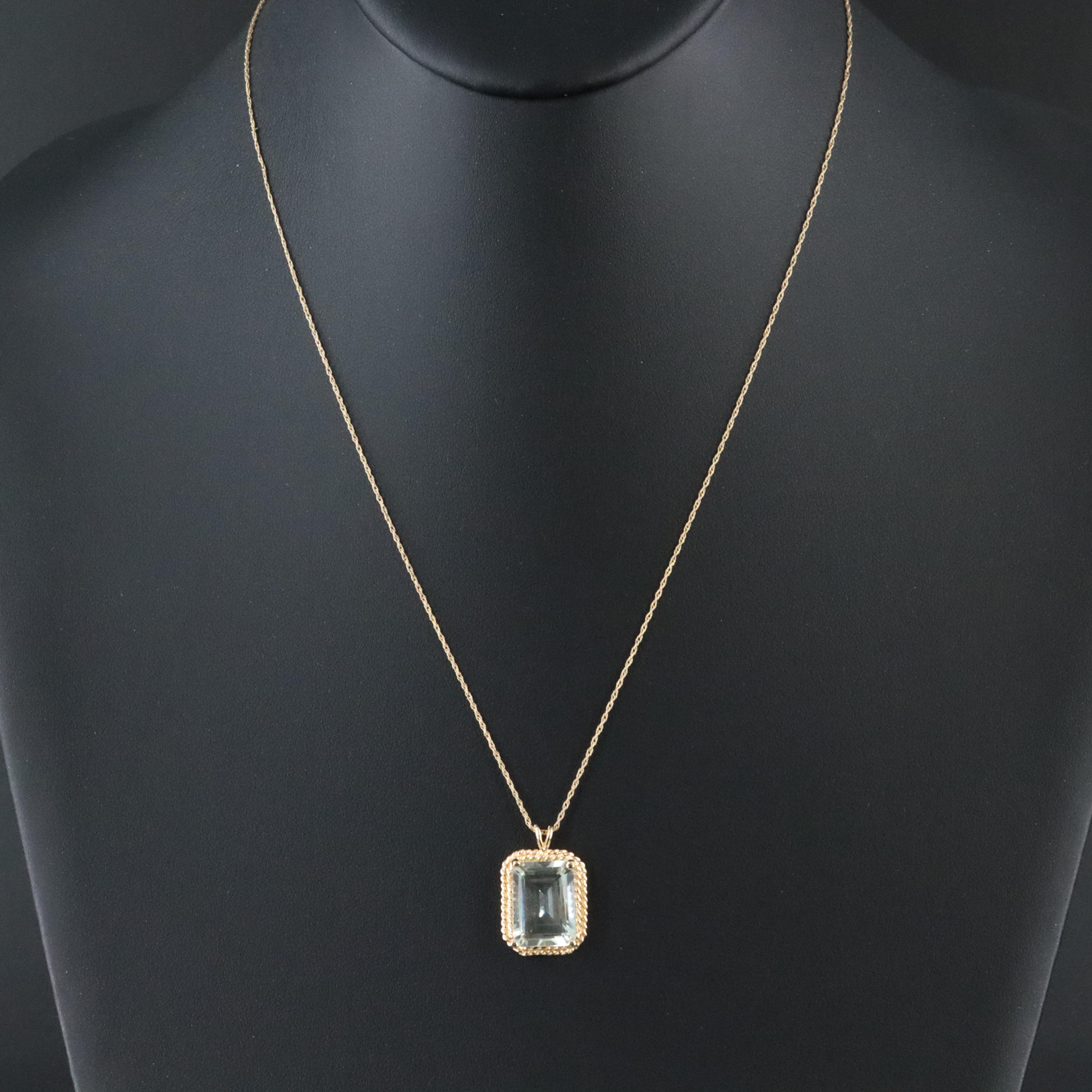 14K Prasiolite Solitaire Pendant Necklace