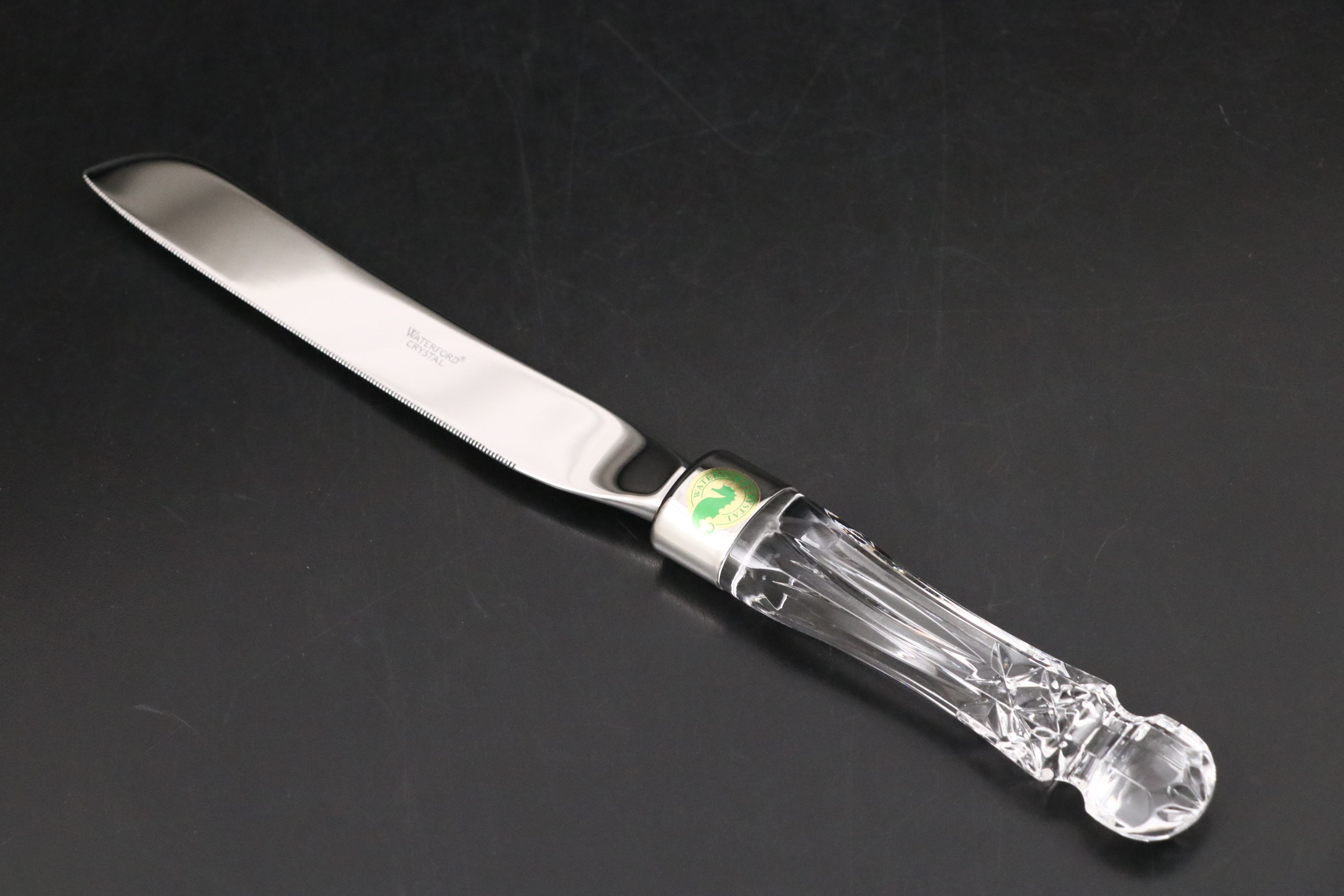 Waterford "Lismore" Crystal Cake Stand, Cake Knife, and Salad Plates