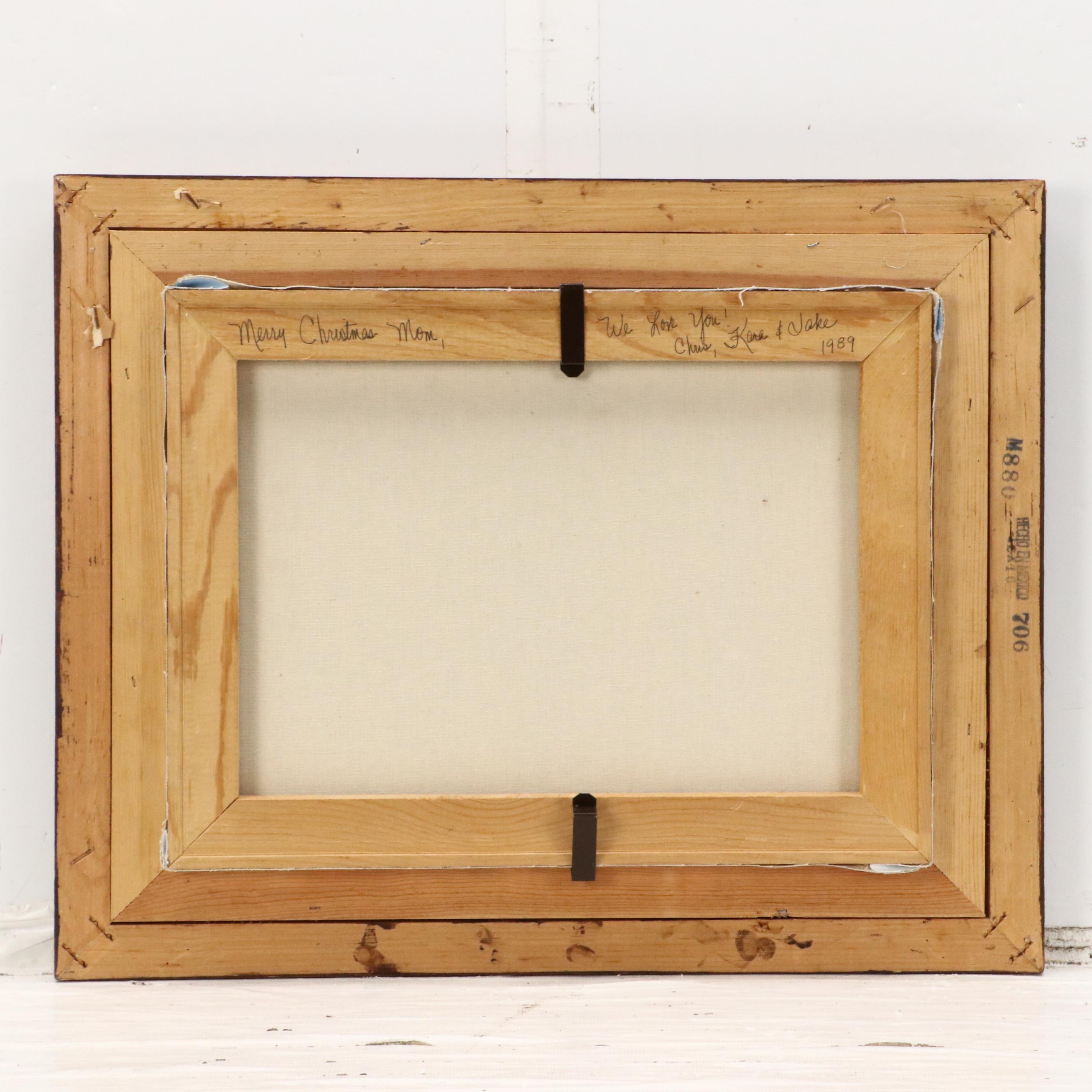 C. Carson Screenprint of Snowy Farm Scene With Morton Salt Barn, Circa 1980