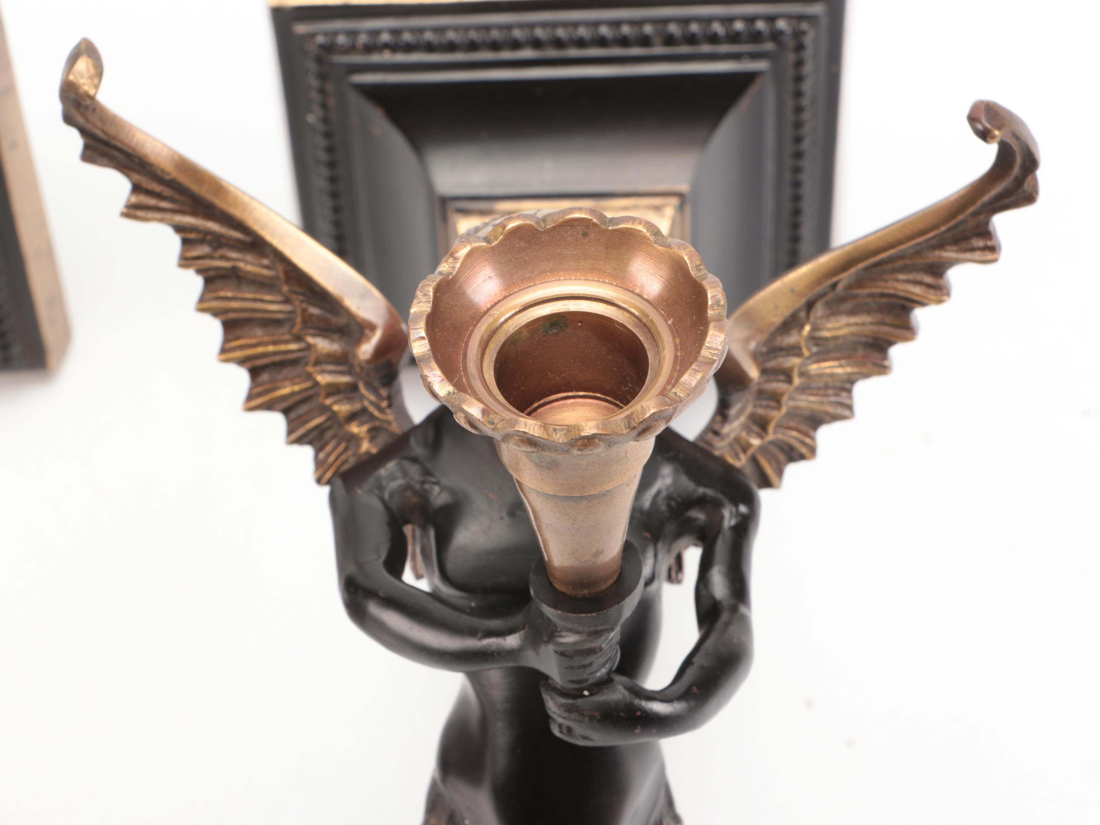 Pair of French Empire Style Bronzed Melusine Candle Wall Sconces