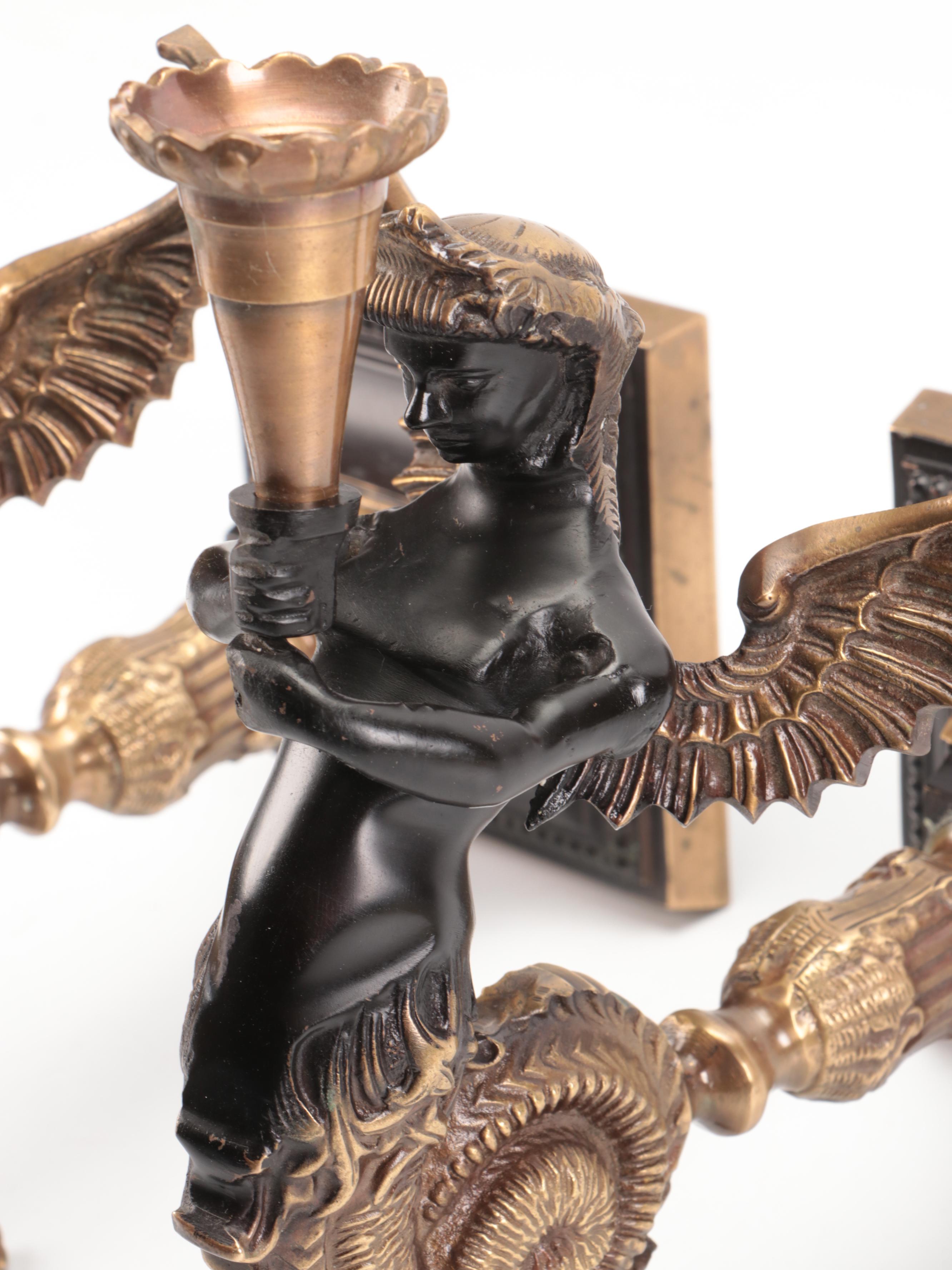 Pair of French Empire Style Bronzed Melusine Candle Wall Sconces