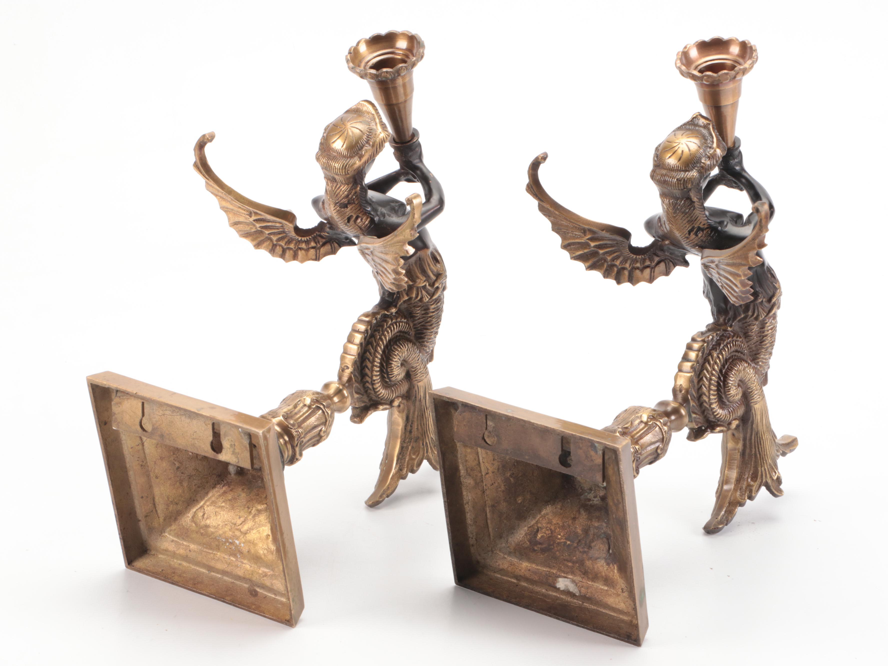 Pair of French Empire Style Bronzed Melusine Candle Wall Sconces