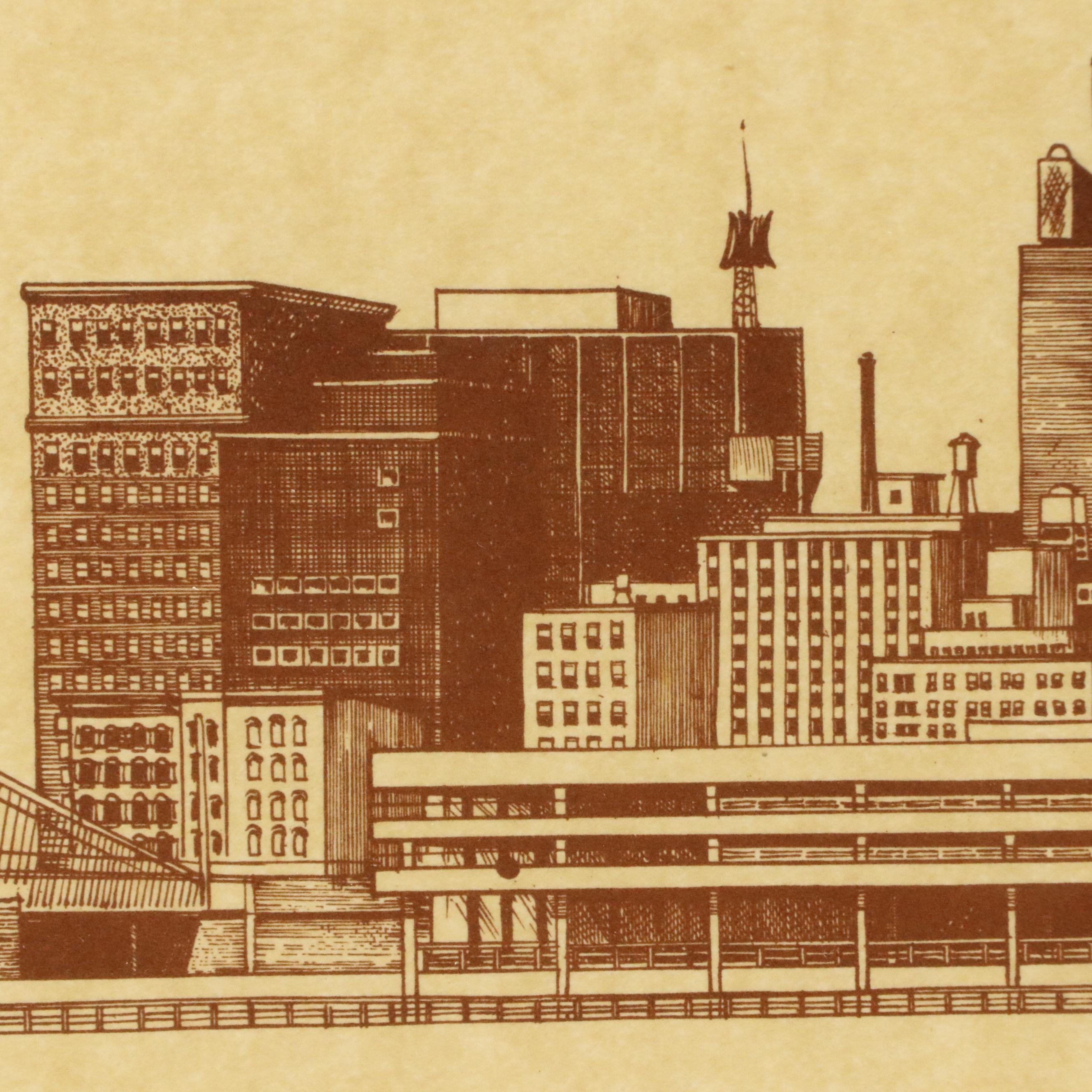 Wayman E. Brown Lithograph of Cincinnati Riverboat Scene With Delta Queen