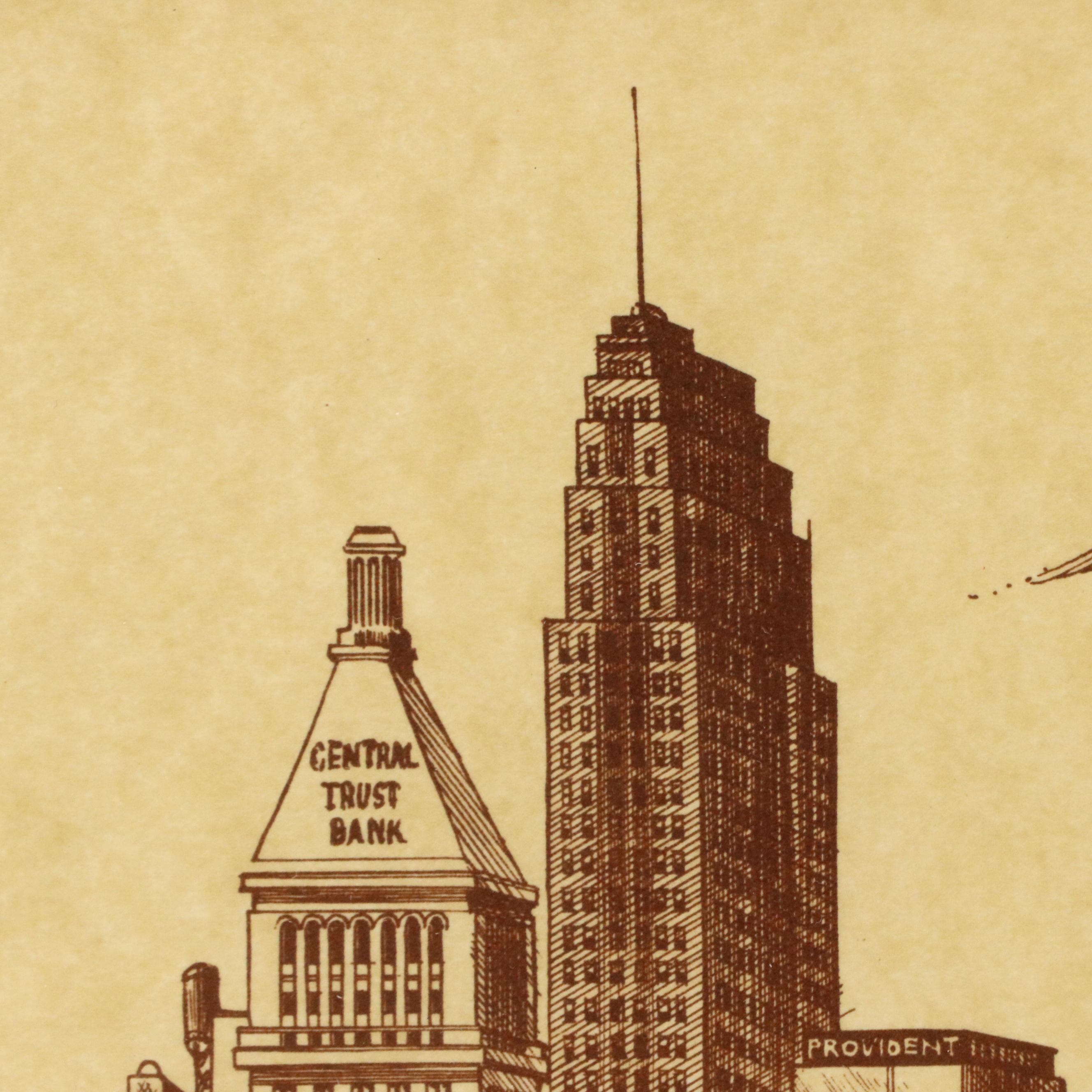 Wayman E. Brown Lithograph of Cincinnati Riverboat Scene With Delta Queen