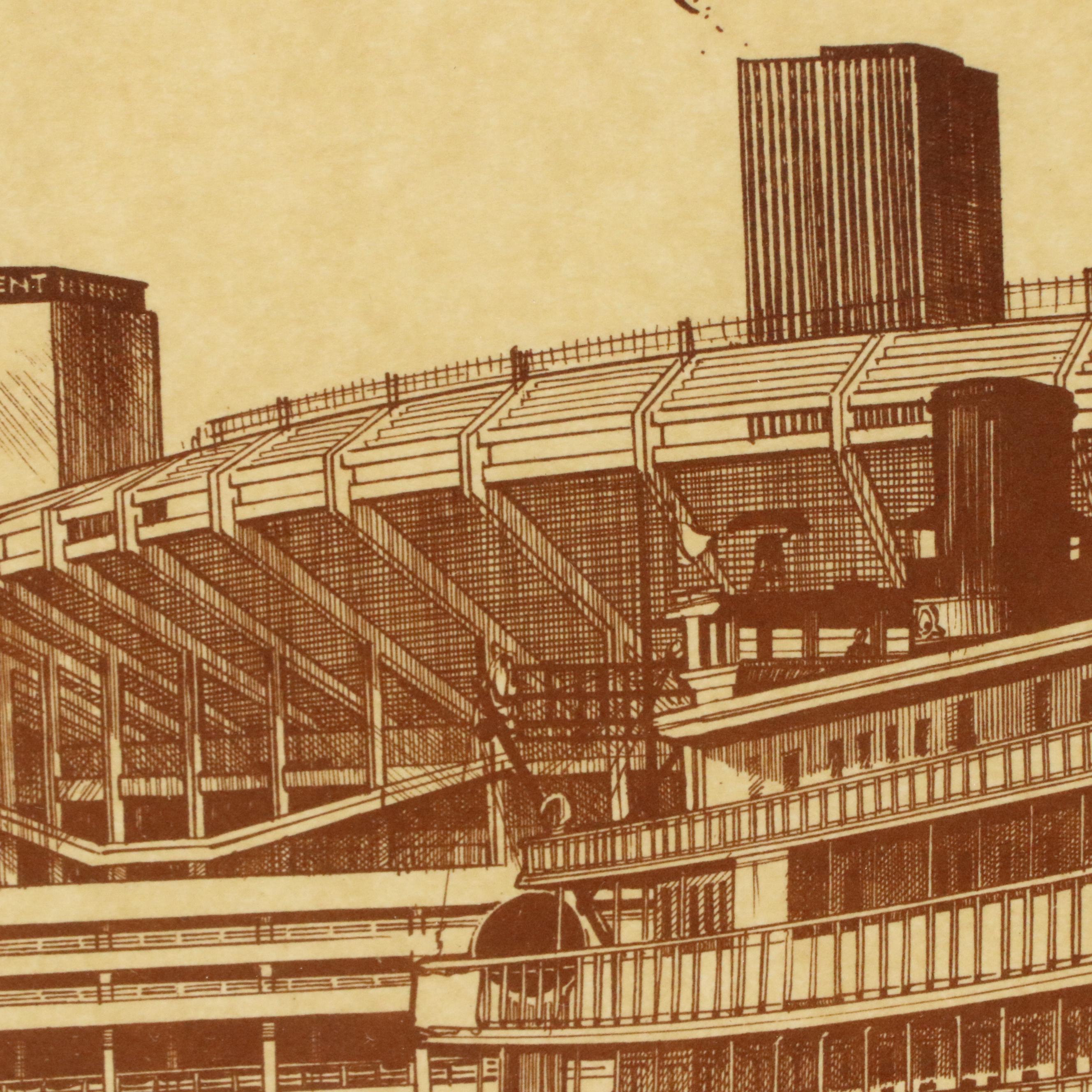 Wayman E. Brown Lithograph of Cincinnati Riverboat Scene With Delta Queen