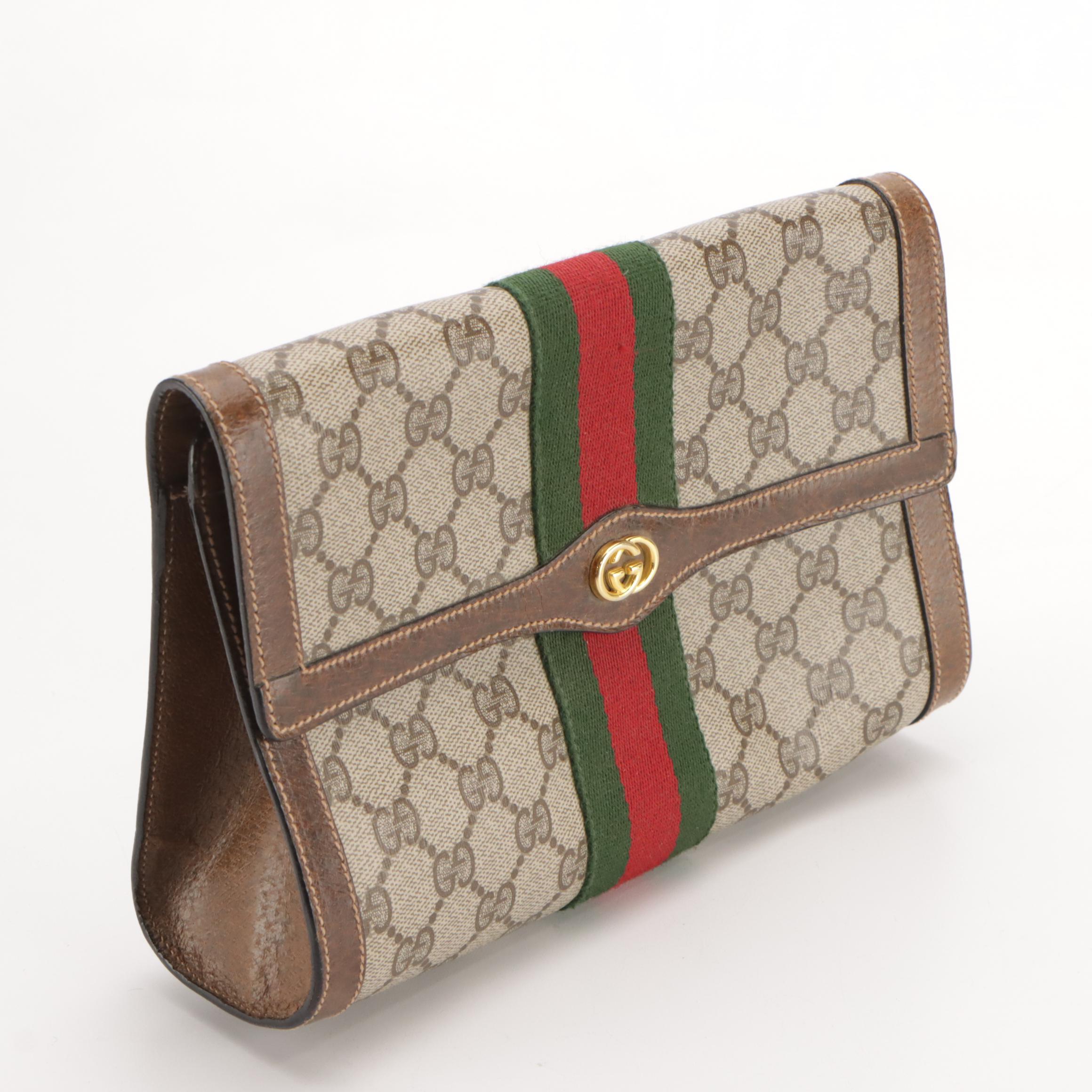Gucci Parfums GG Supreme, Web Stripe and Leather Clutch/Cosmetic Pouch