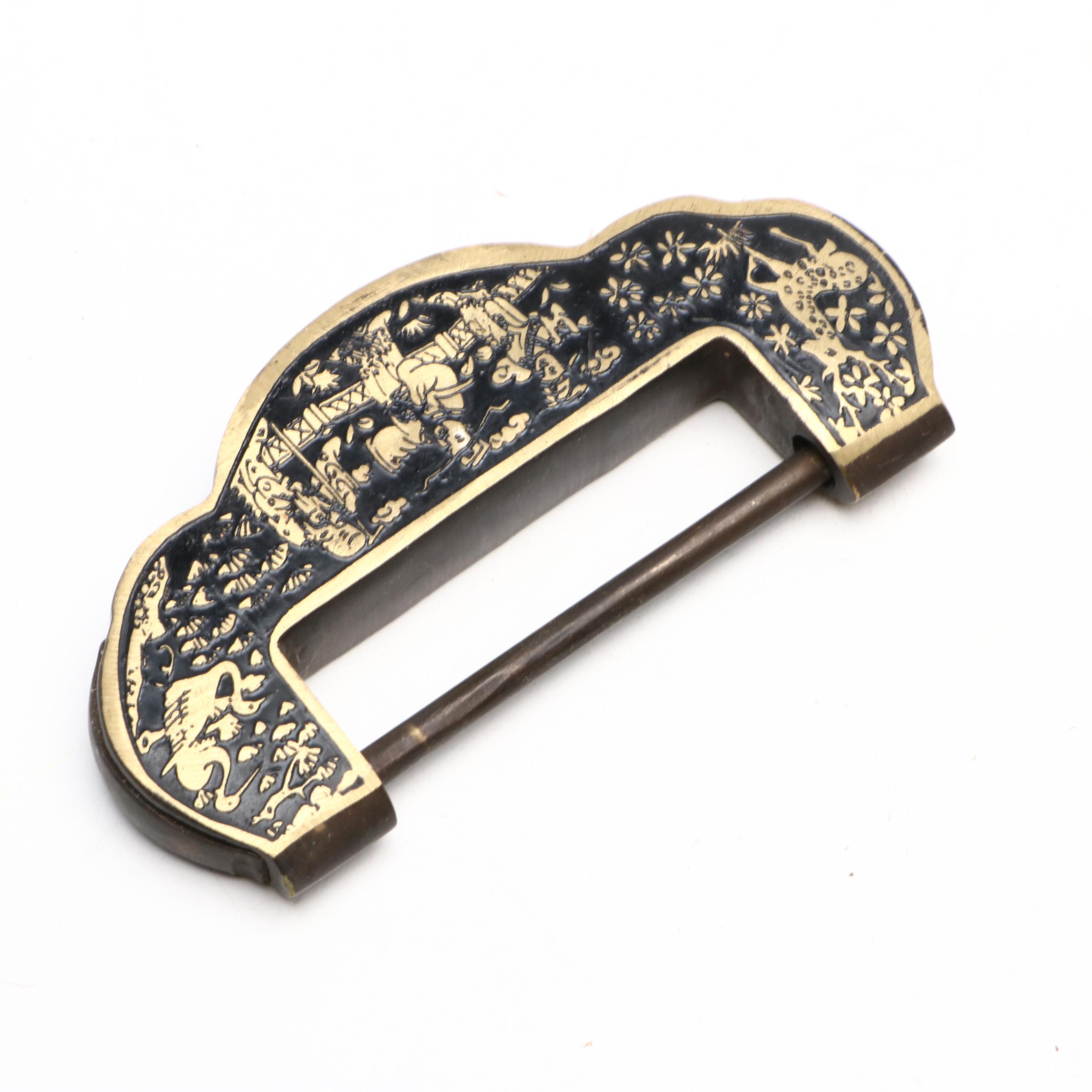 Bronze Ganesha Bell with Chain with Other Chinese Metal Lock, 20th Century