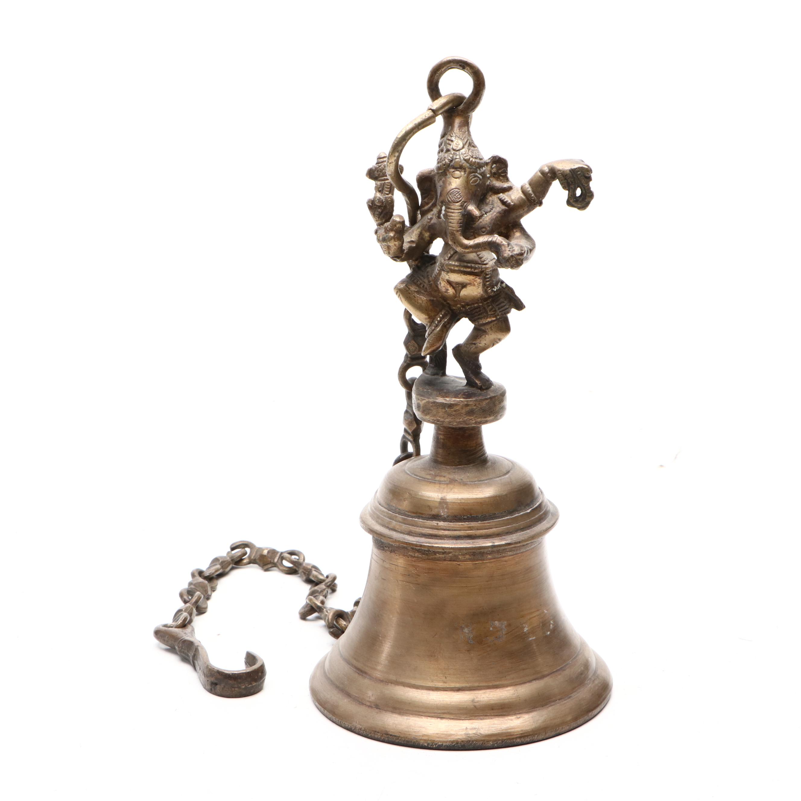 Bronze Ganesha Bell with Chain with Other Chinese Metal Lock, 20th Century