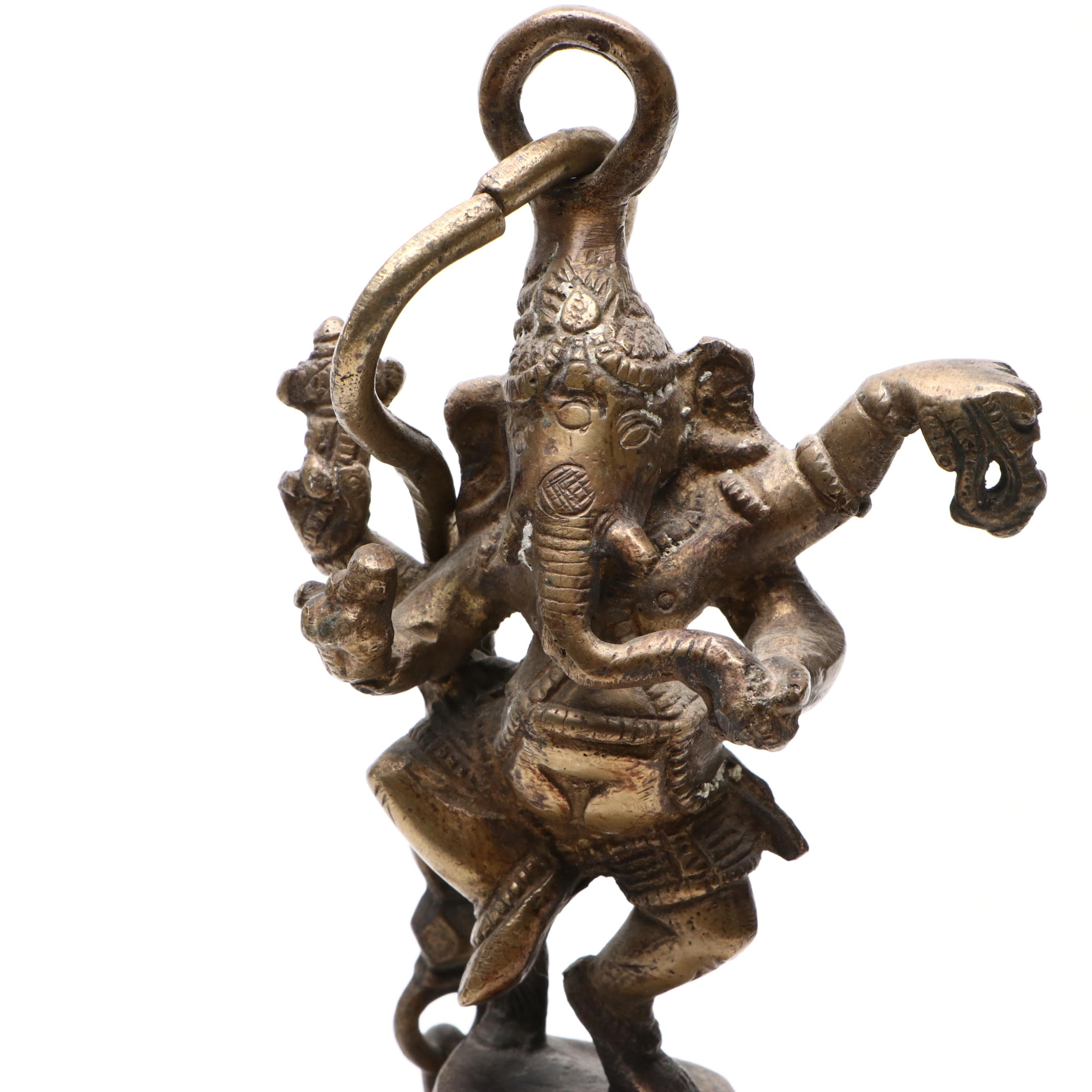 Bronze Ganesha Bell with Chain with Other Chinese Metal Lock, 20th Century