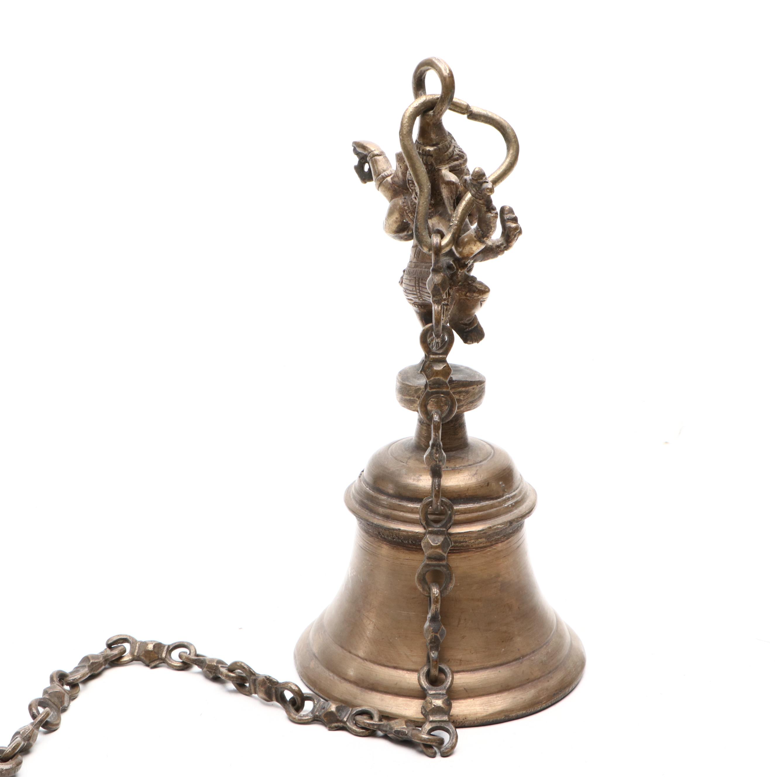 Bronze Ganesha Bell with Chain with Other Chinese Metal Lock, 20th Century