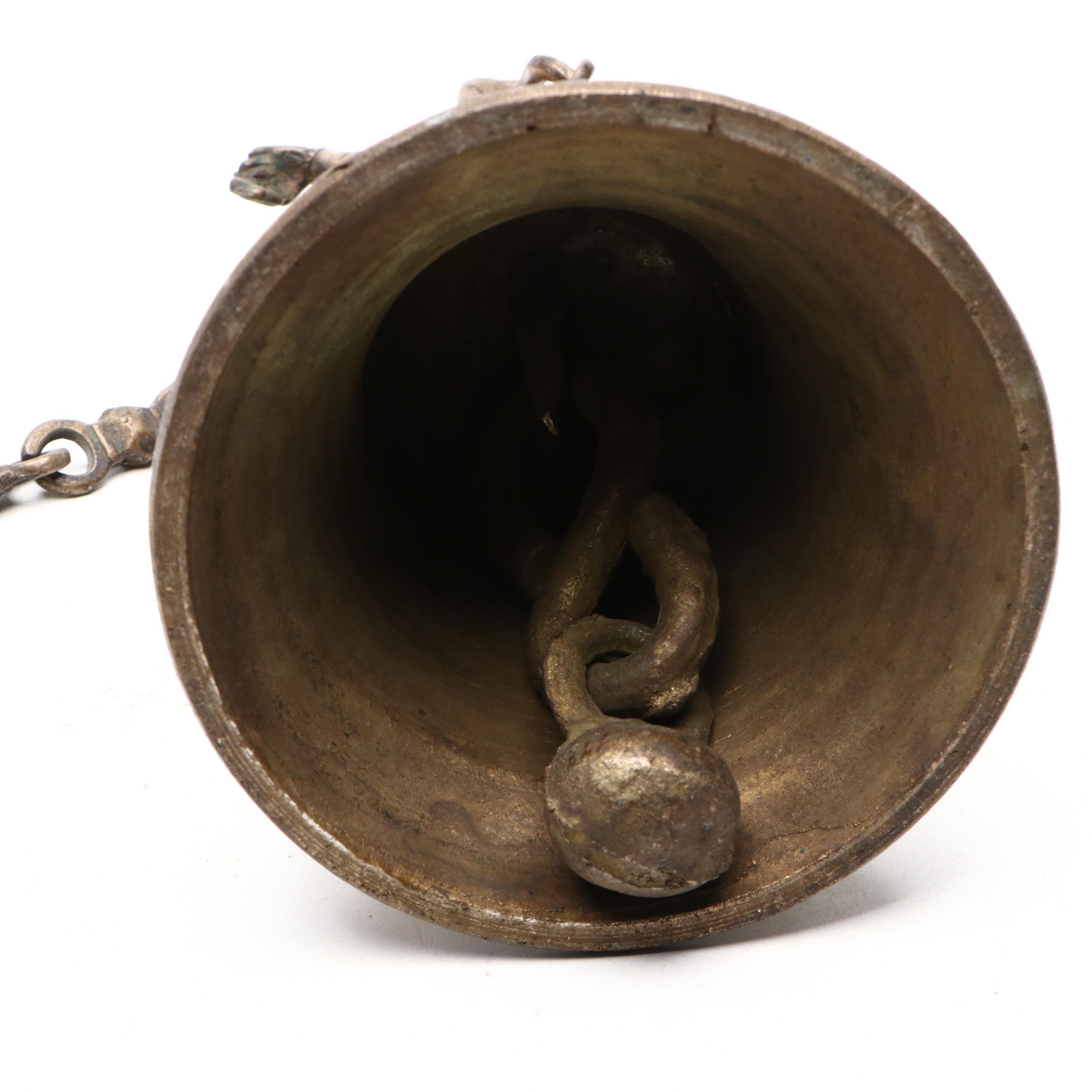 Bronze Ganesha Bell with Chain with Other Chinese Metal Lock, 20th Century