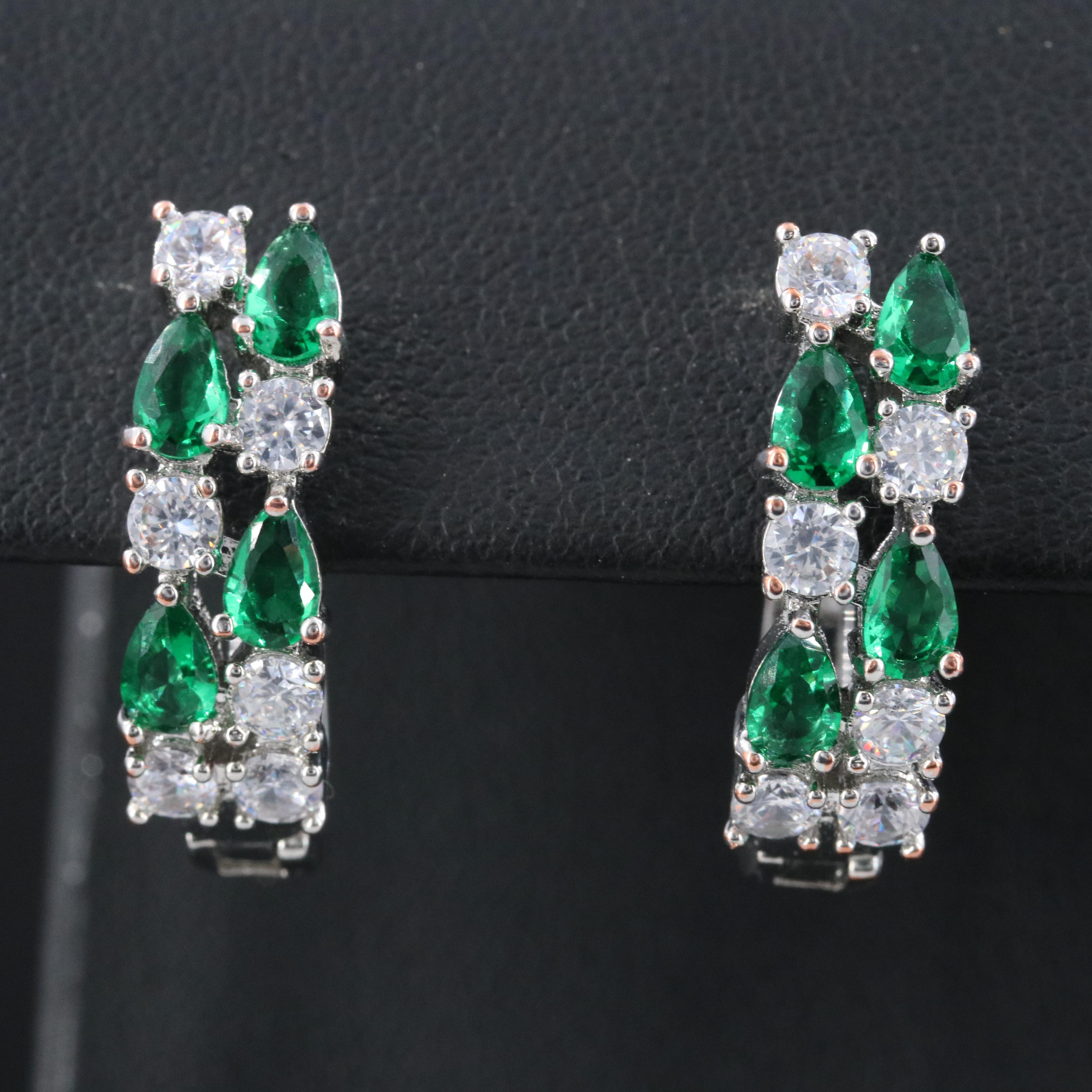 Hoop Earrings with CZ and Green Topaz