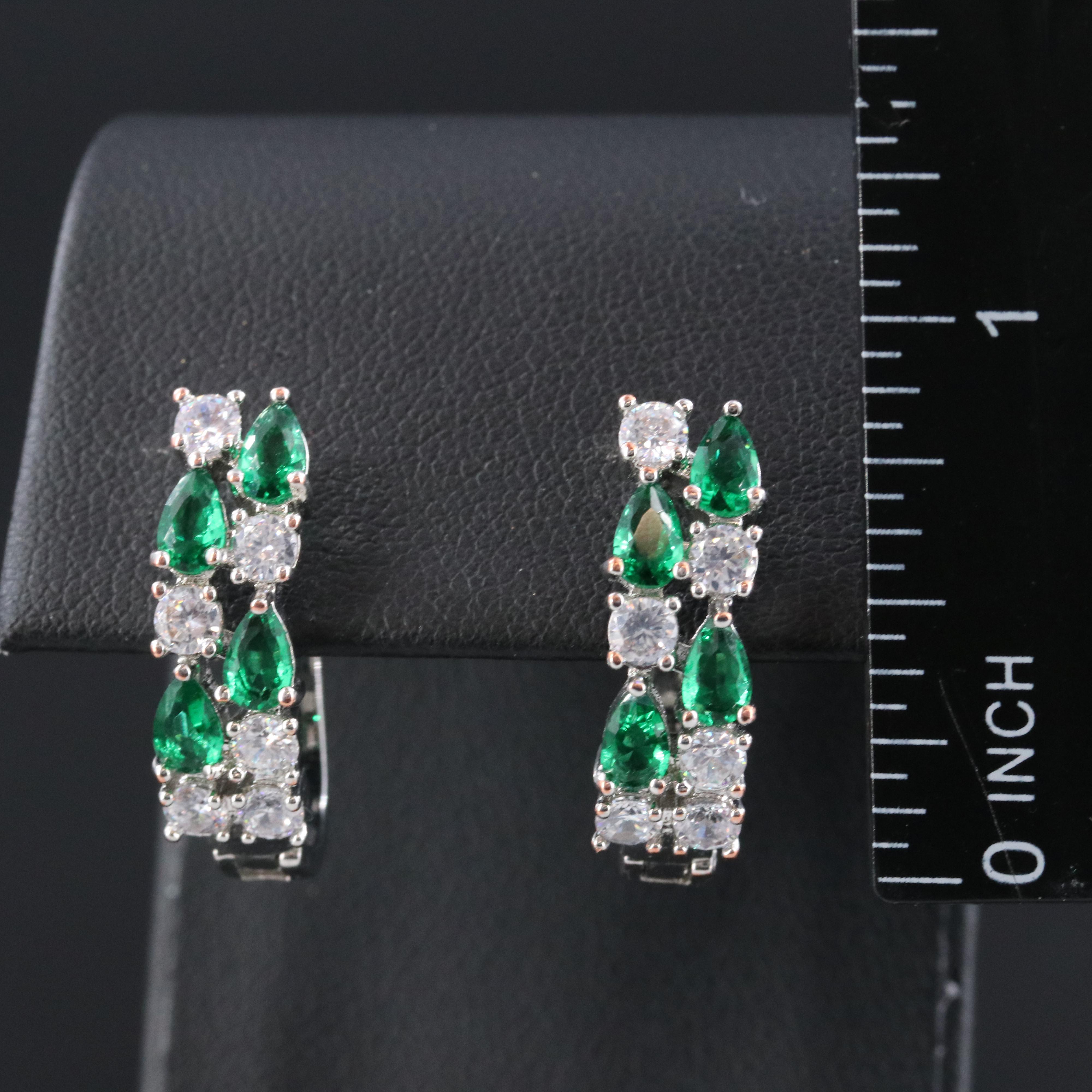 Hoop Earrings with CZ and Green Topaz