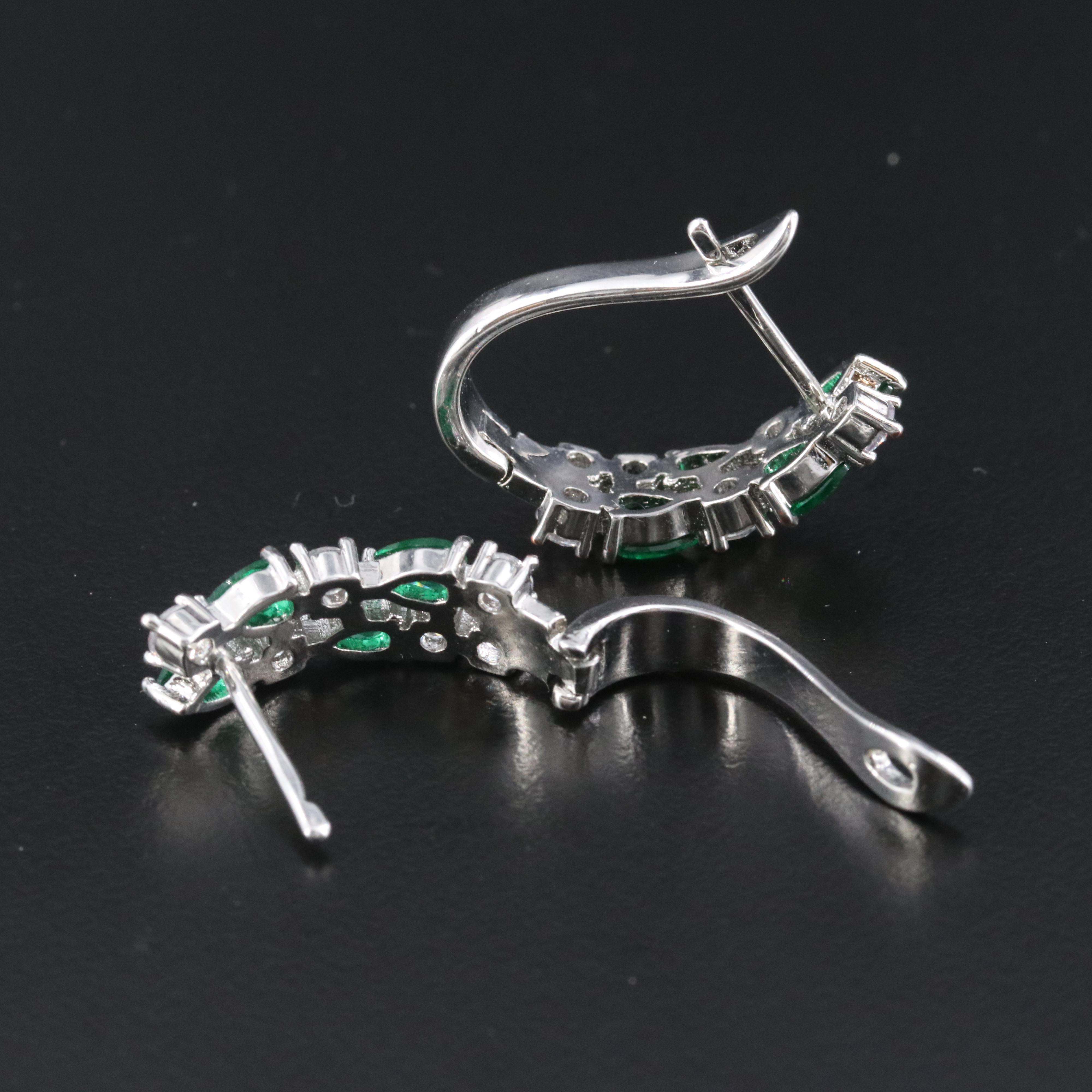 Hoop Earrings with CZ and Green Topaz
