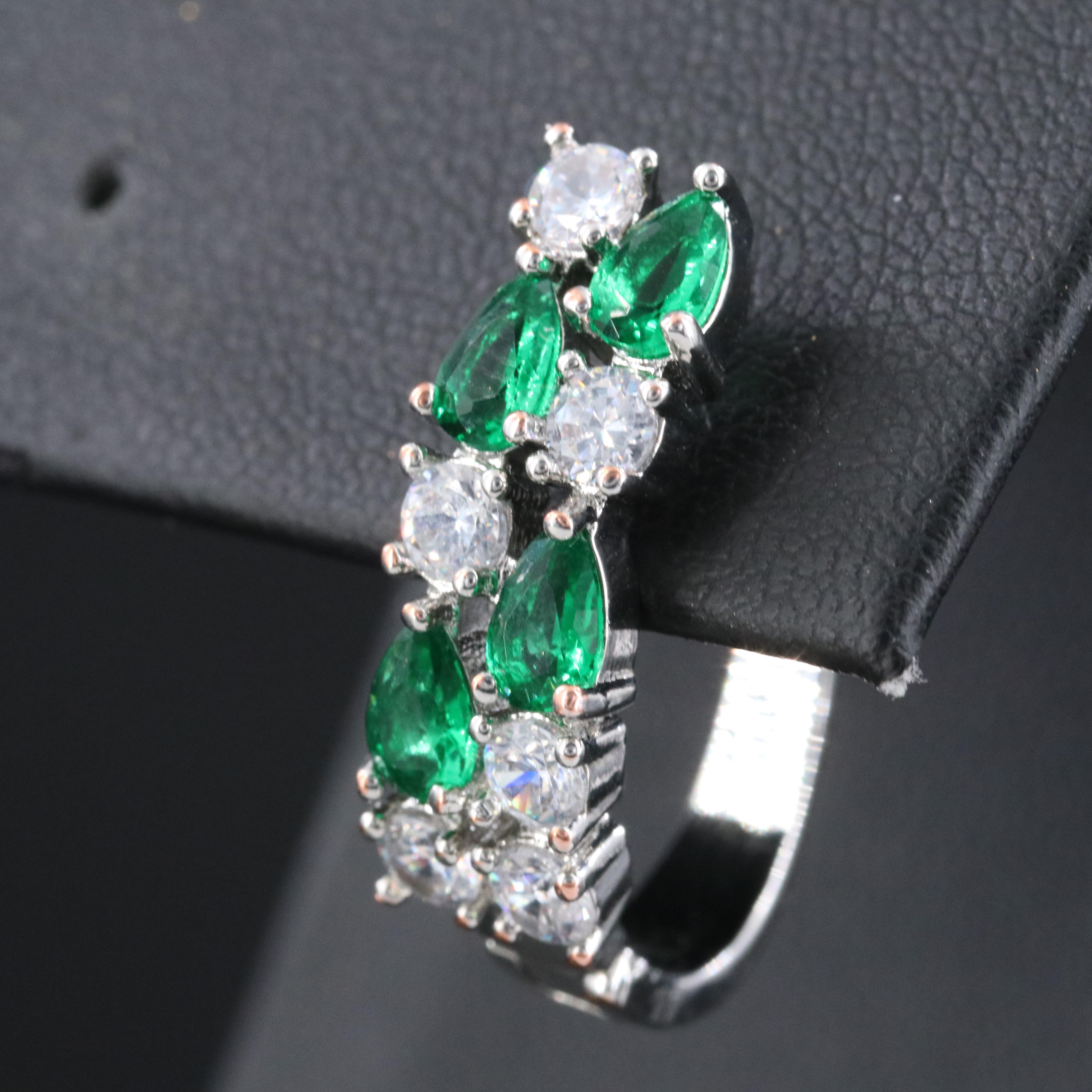 Hoop Earrings with CZ and Green Topaz