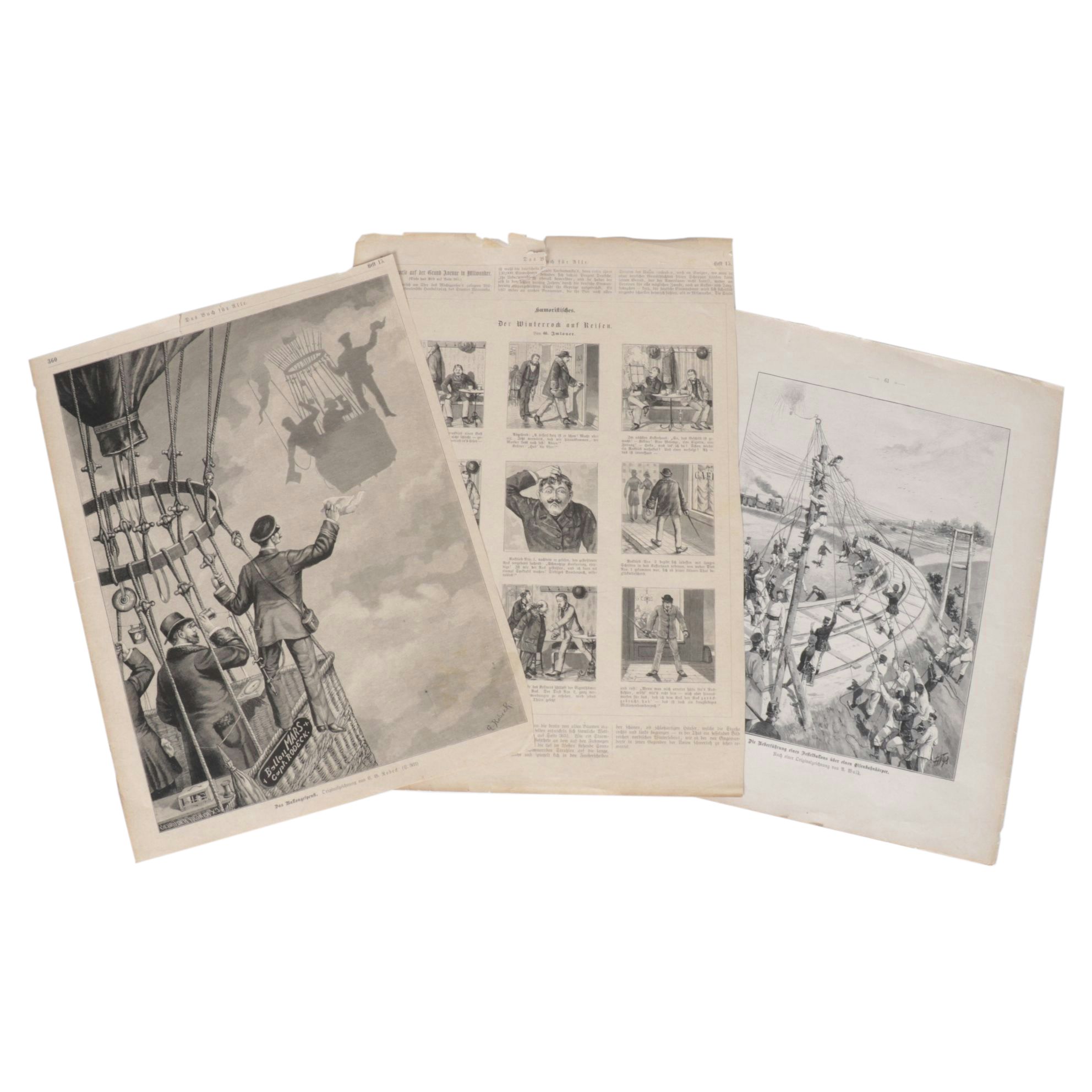 Trio of German Xylographs Pulled from "The Book for All", Late 19th Century