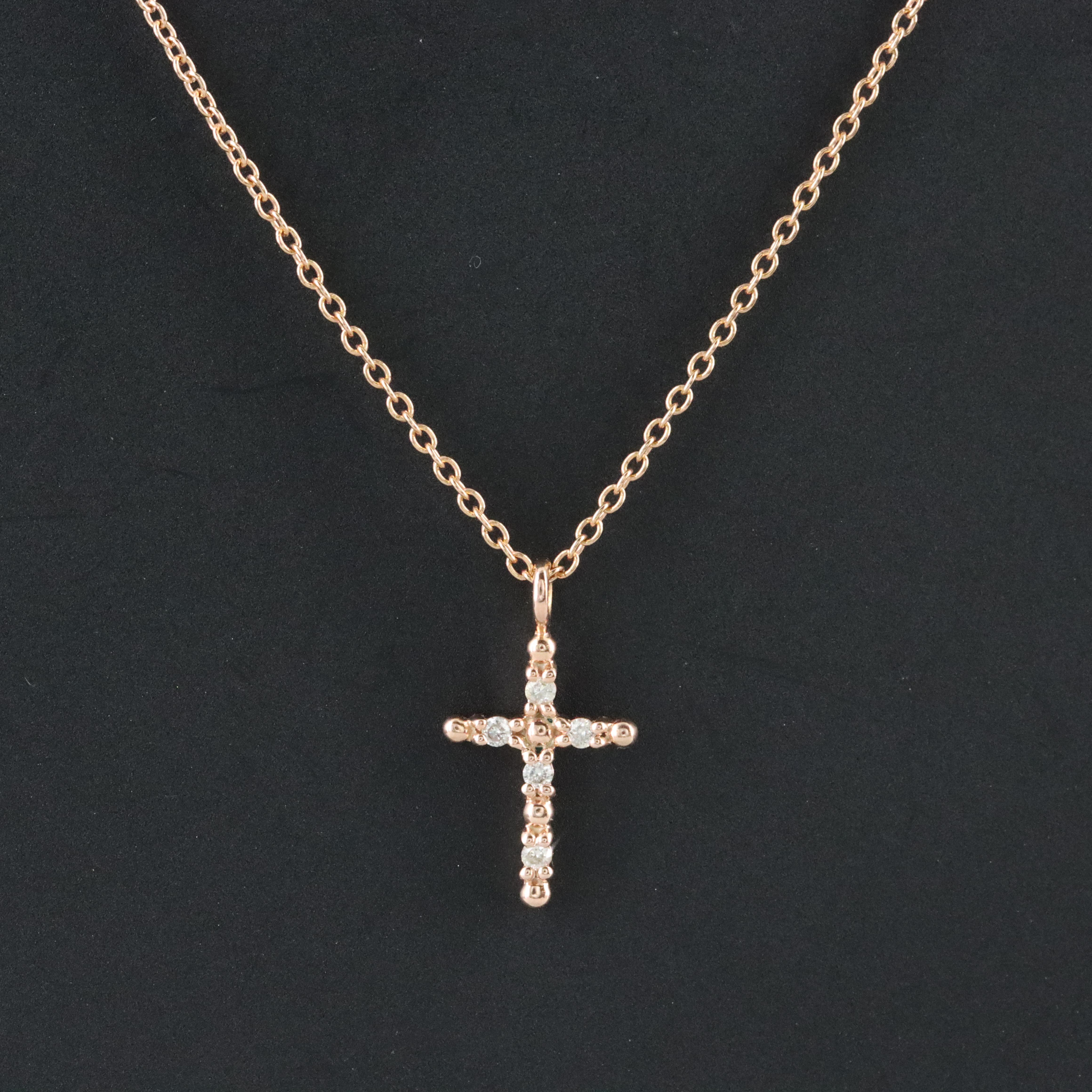 10K Rose Gold 0.04 CTW Diamond Cross Necklace