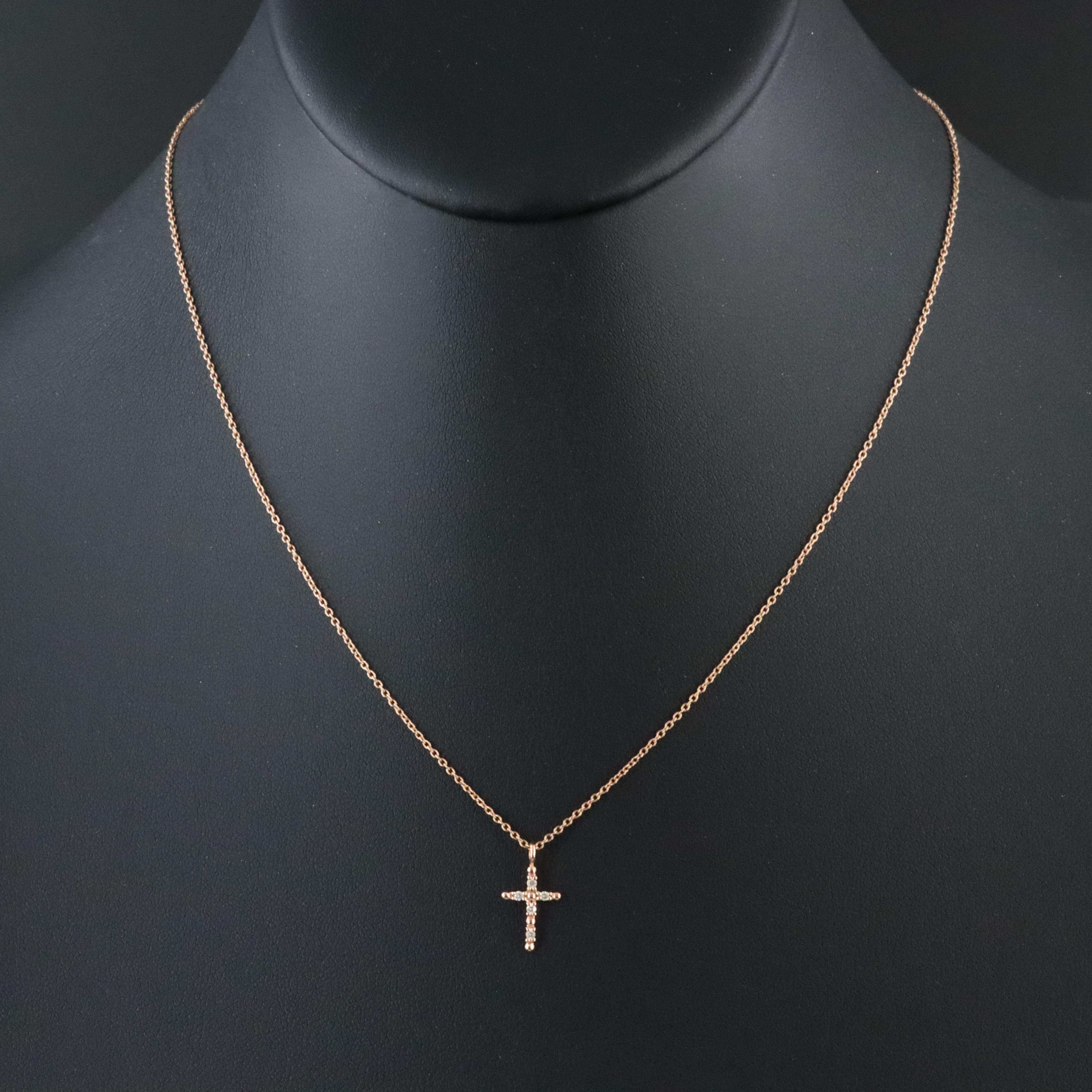 10K Rose Gold 0.04 CTW Diamond Cross Necklace