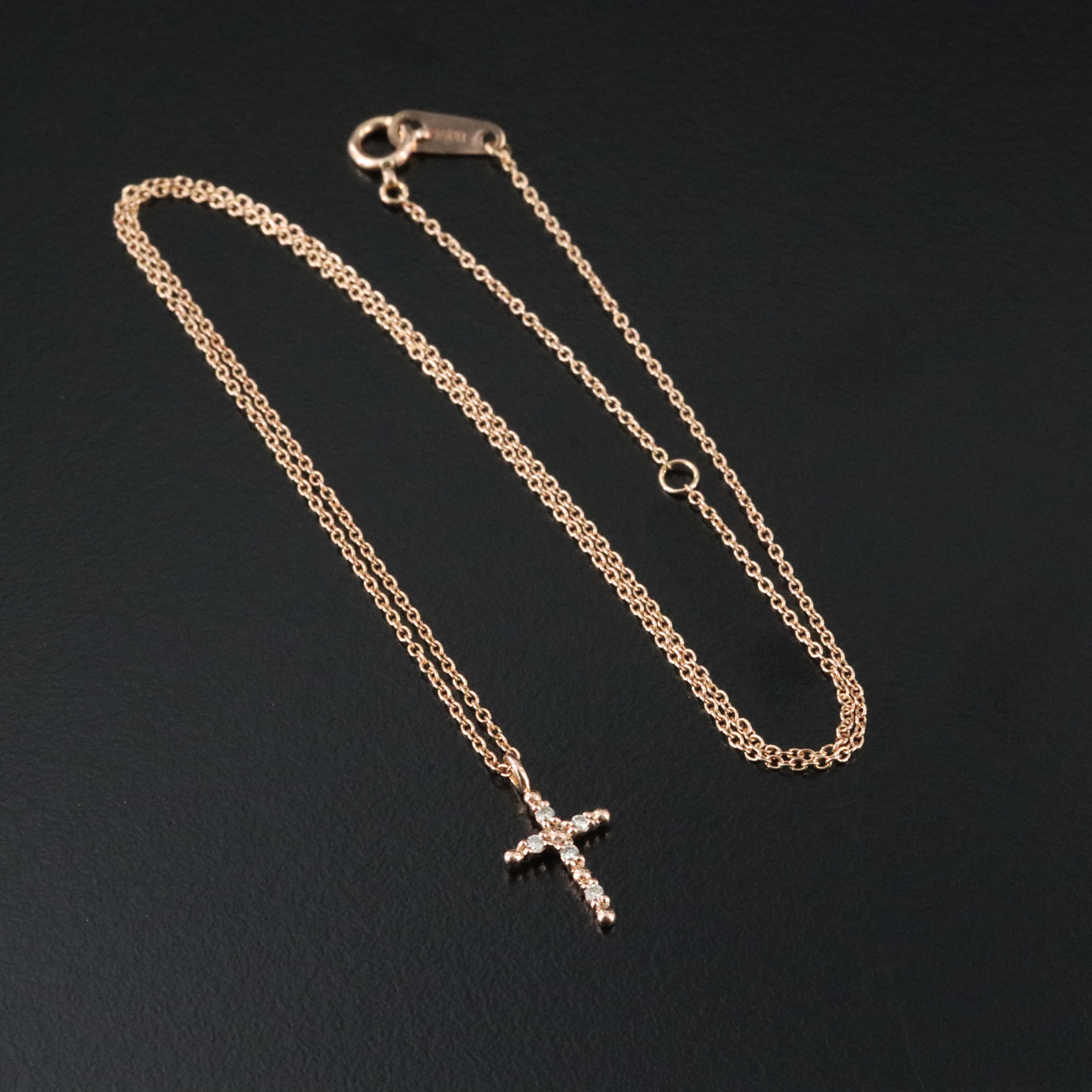 10K Rose Gold 0.04 CTW Diamond Cross Necklace