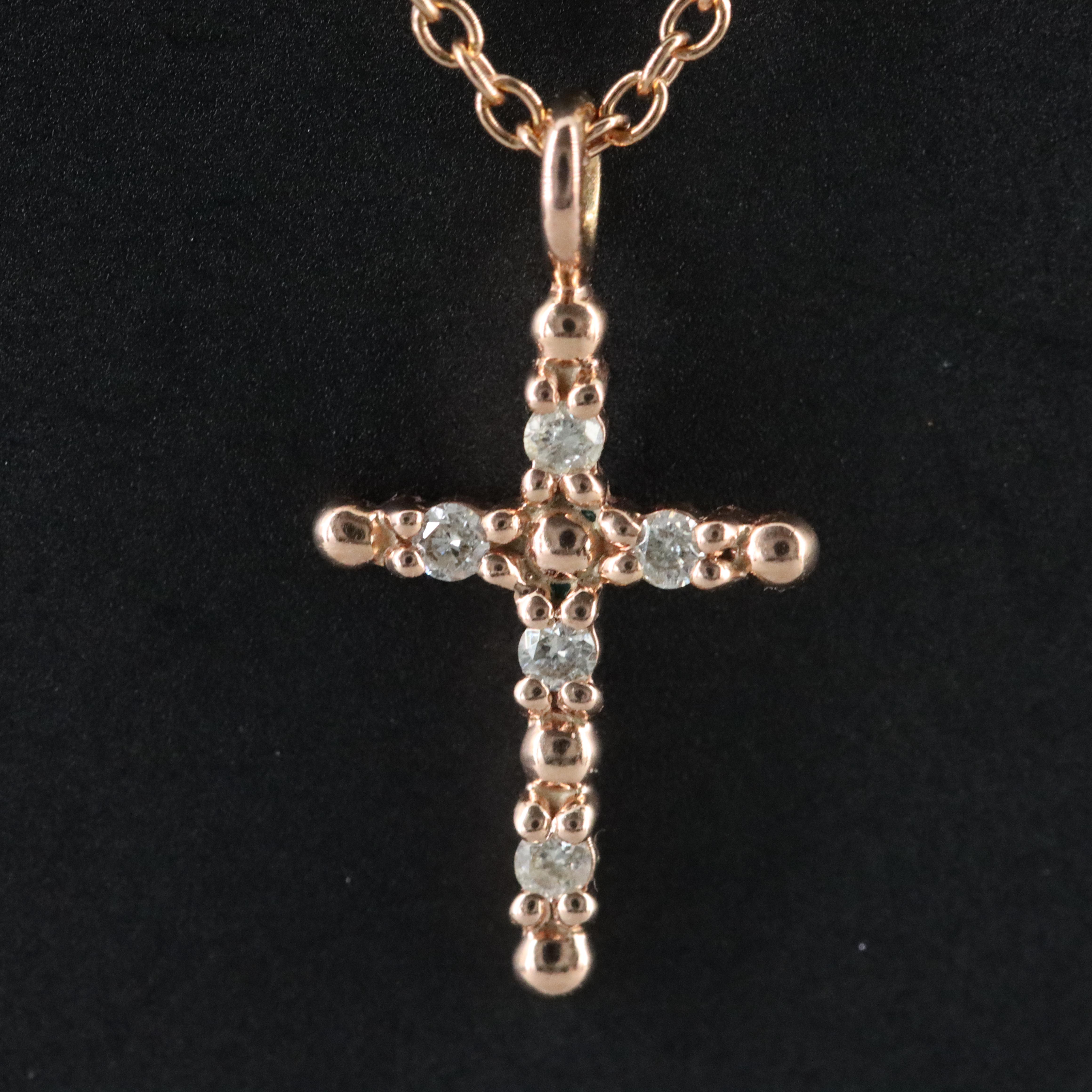 10K Rose Gold 0.04 CTW Diamond Cross Necklace