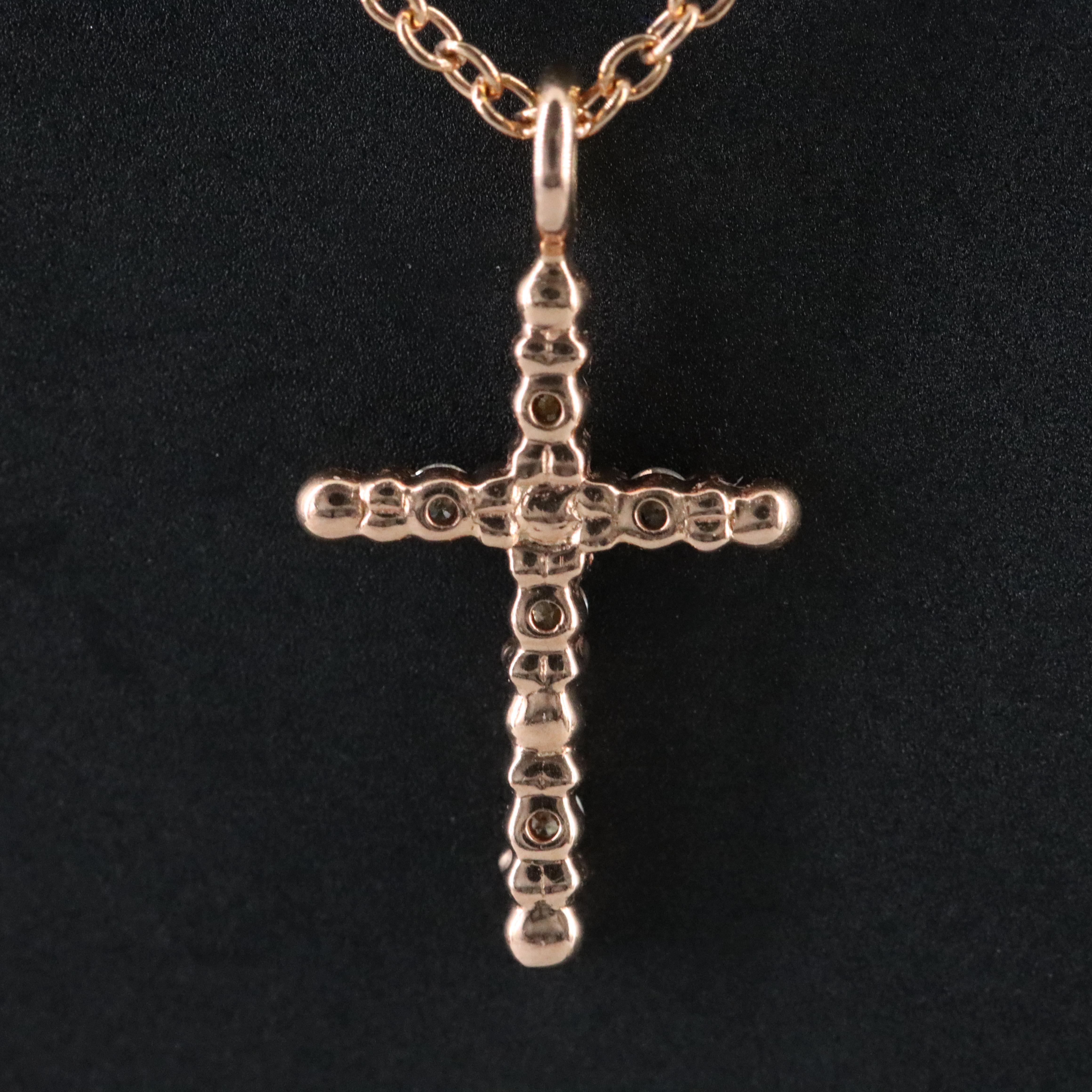 10K Rose Gold 0.04 CTW Diamond Cross Necklace