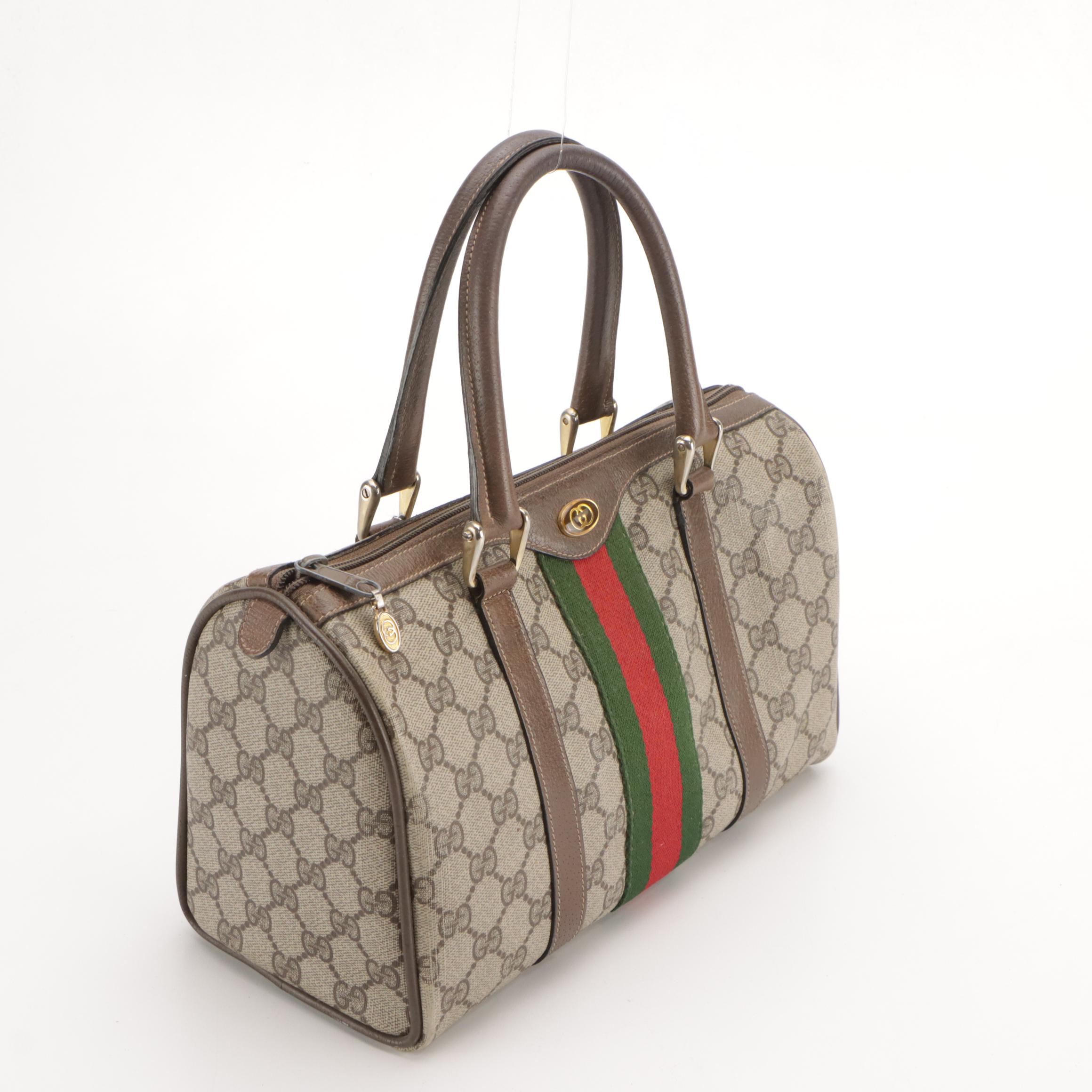 Gucci Accessory Collection Vintage Boston Bag in Web Striped GG Supreme Canvas